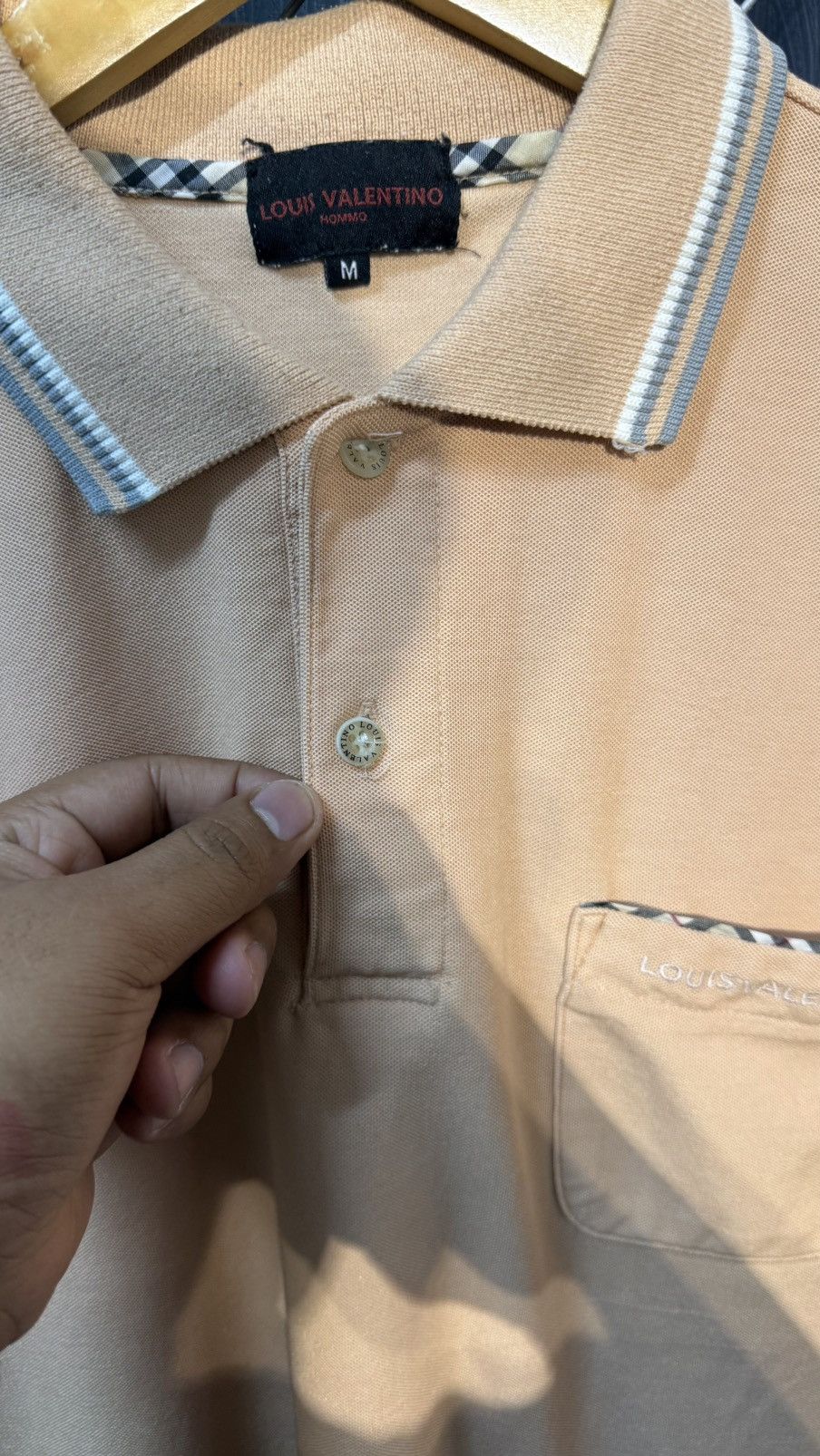 Japanese Brand LV Louis Valentino Polo Shirt Beige Peach Pique Pocket Size US M / EU 48-50 / 2 - 4 Thumbnail