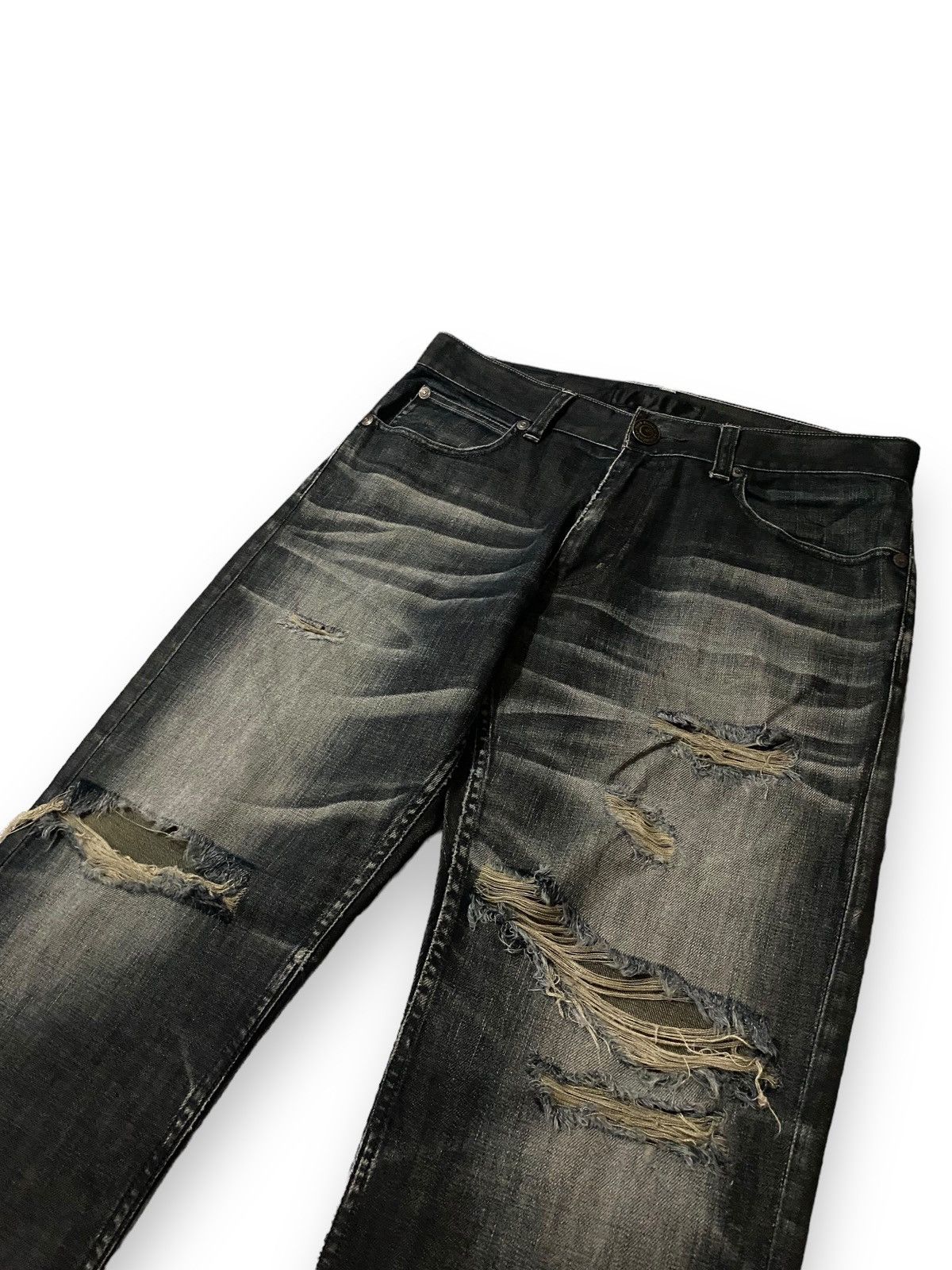 Japanese Brand Vintage Japan Back Number Black Wash Distressed Jeans Denim Size US 35 - 3 Thumbnail