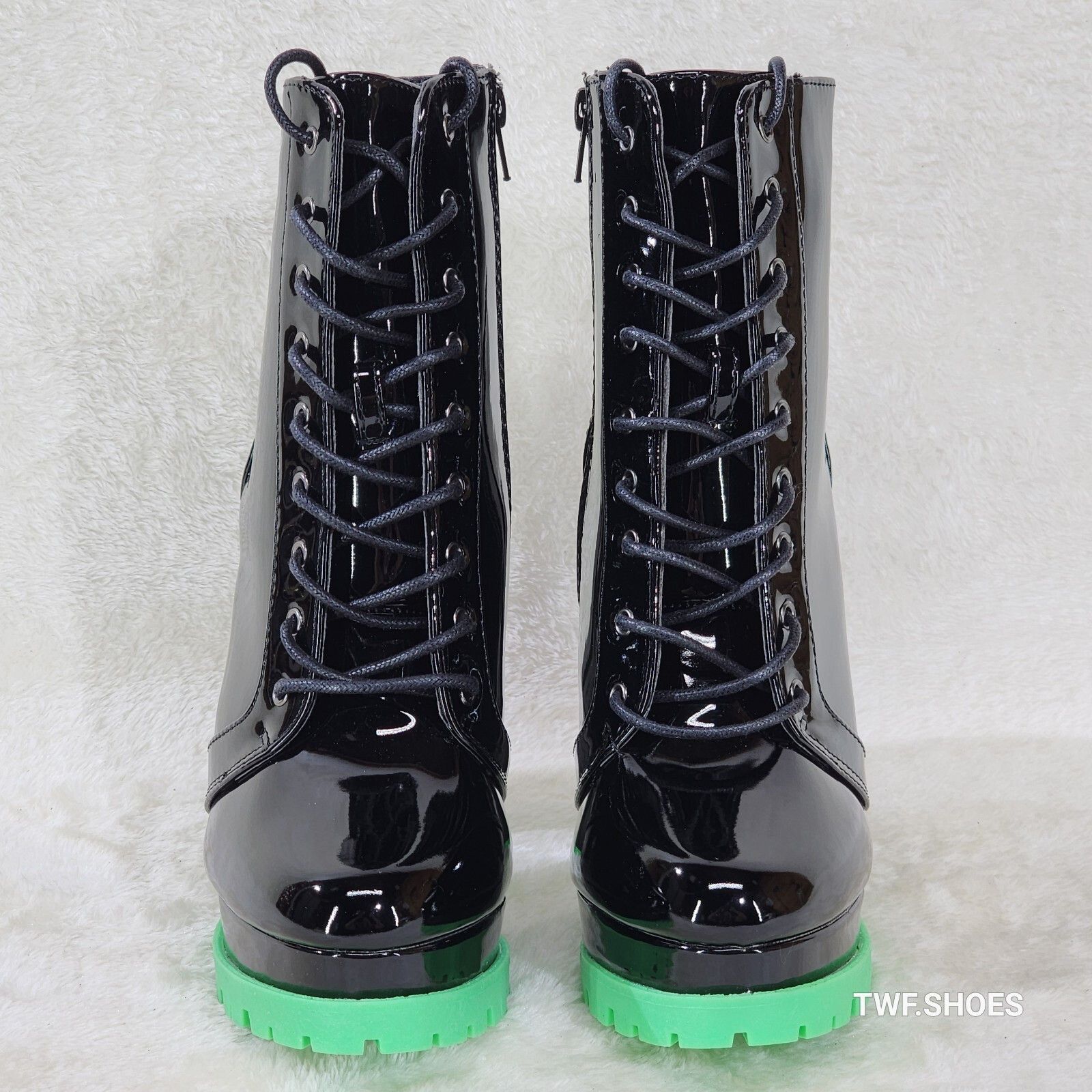 Other Vivian Black Patent Neon Green Lug Sole Chunky Heel Platform Size US 6 / IT 36 - 3 Thumbnail