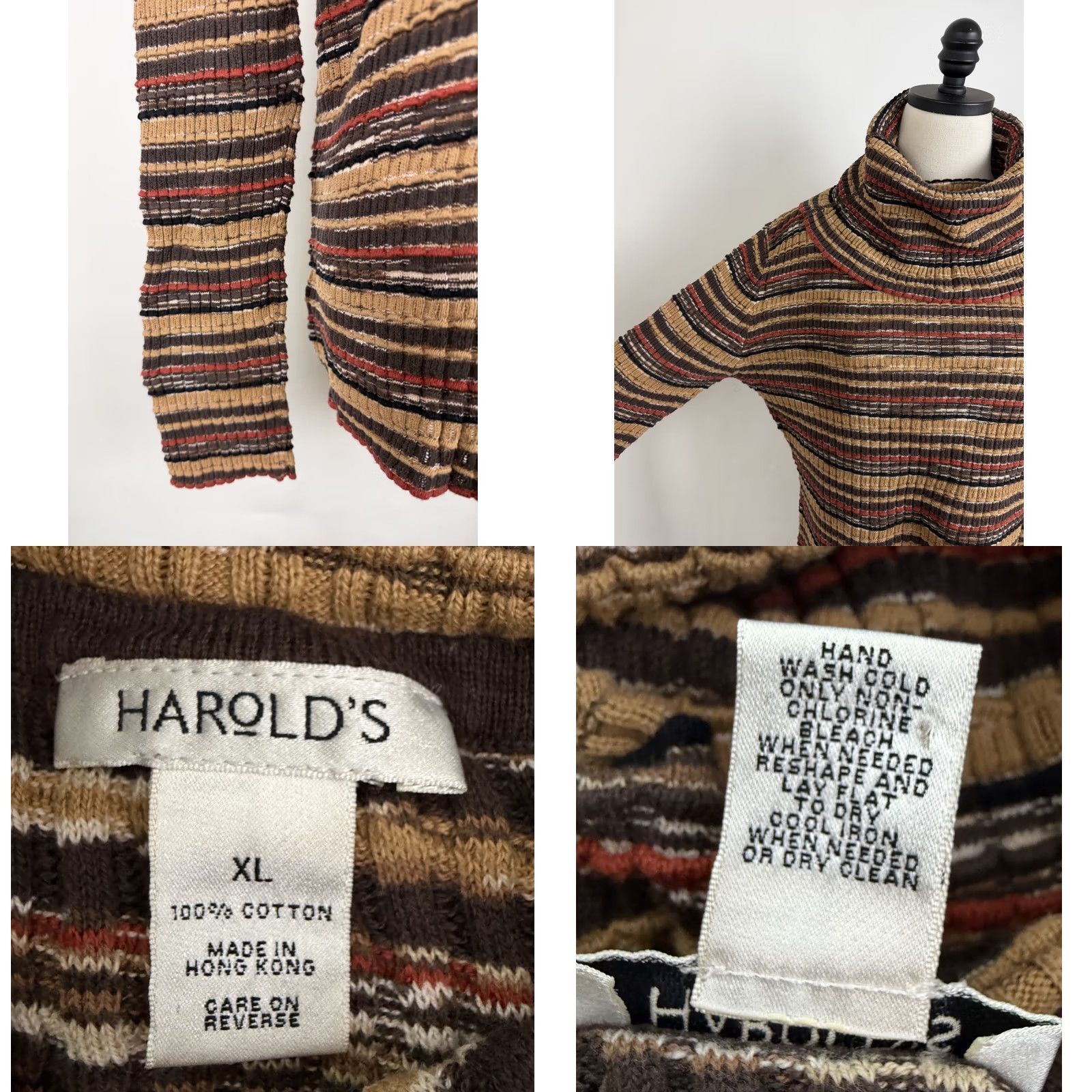Vintage VINTAGE Harold's Sweater Women's L Brown Stripe Cowl Neck Pullover 90s Boho Knit Shirt Mens Womens Size L / US 10 / IT 46 - 8 Thumbnail
