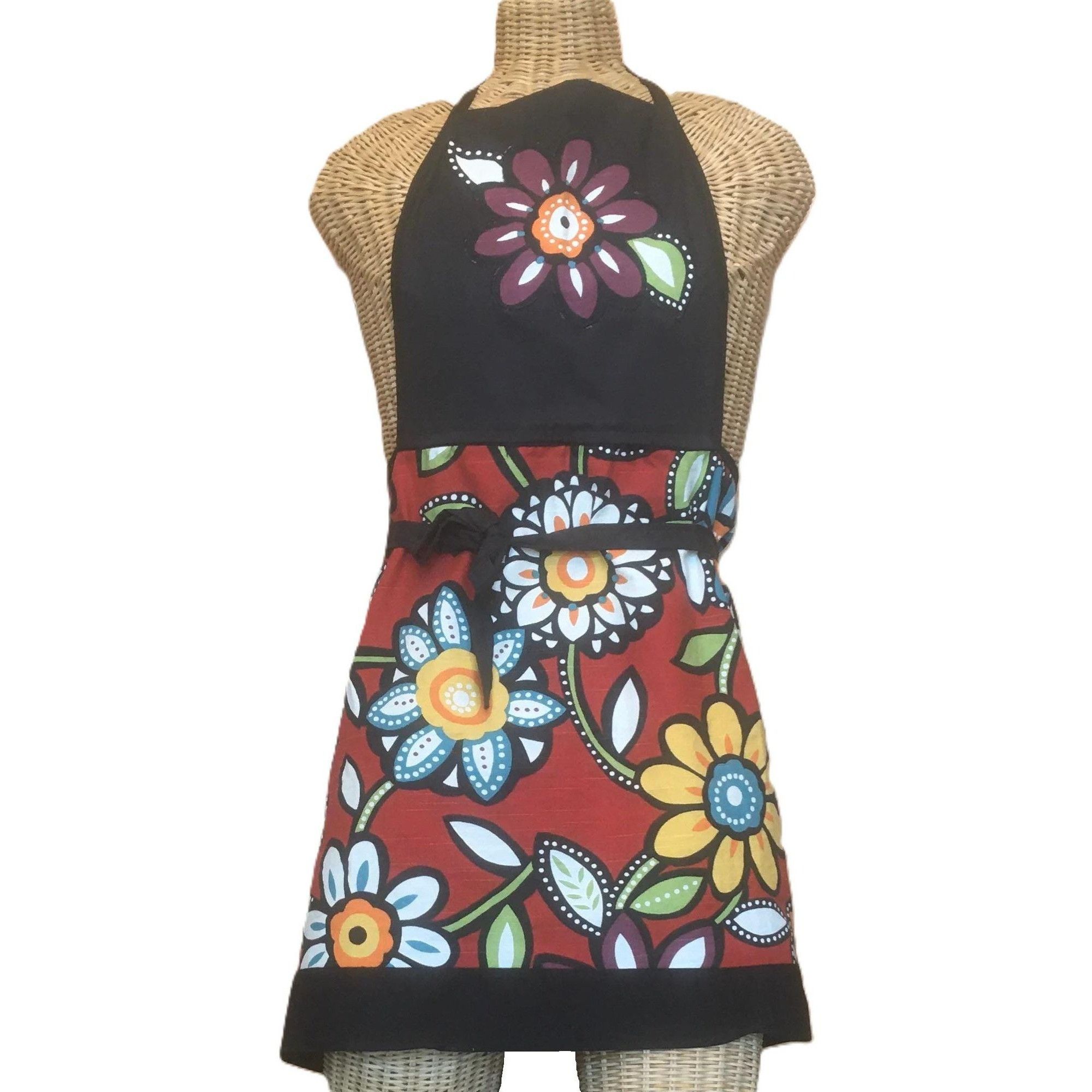 Handmade Adjustable Apron Heavy Retro Flower Print for Work Kitchn Cr Size ONE SIZE - 2 Thumbnail