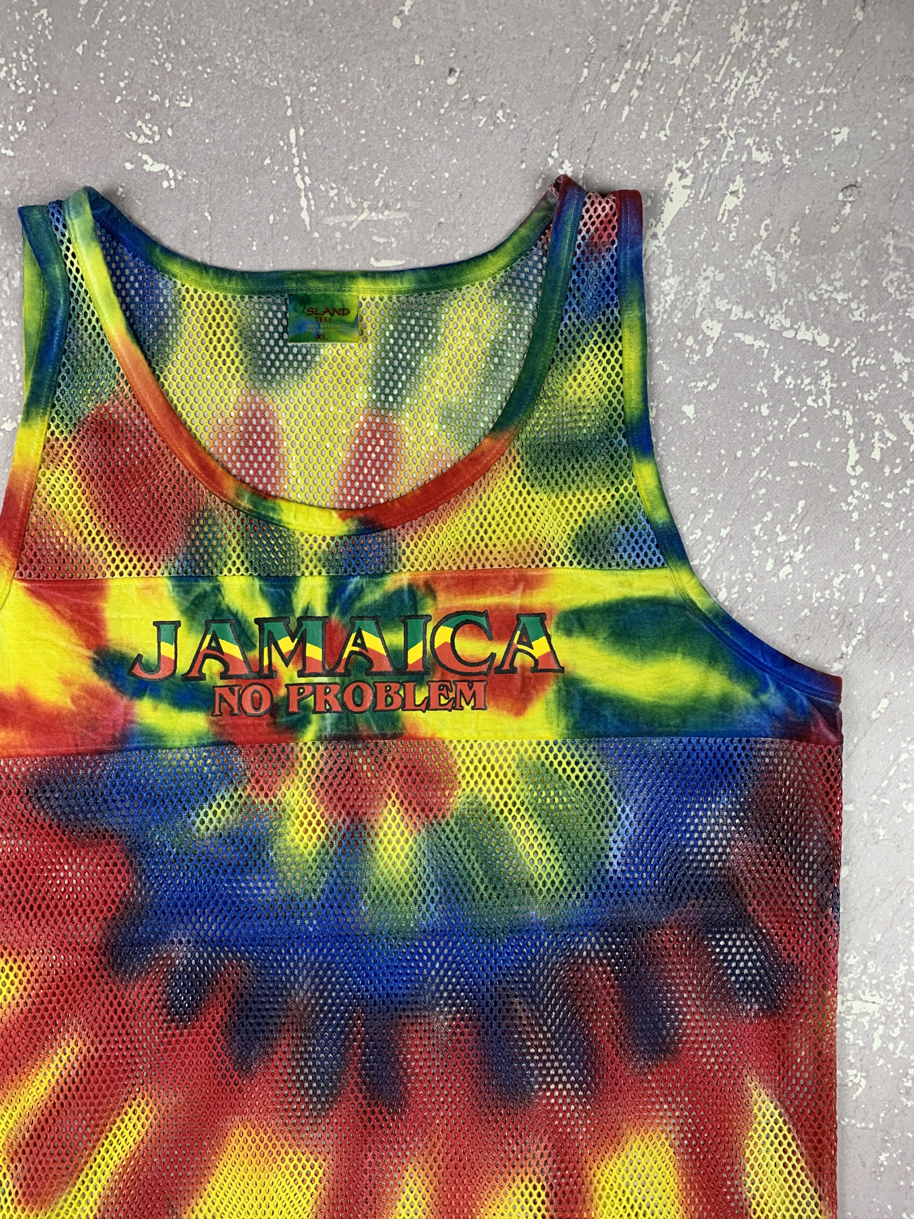 Bob Marley × Vintage Y2K Vintage Jamaica No Problem Rasta Tie Dye Mesh Tank Top Size US XL / EU 56 / 4 - 2 Thumbnail