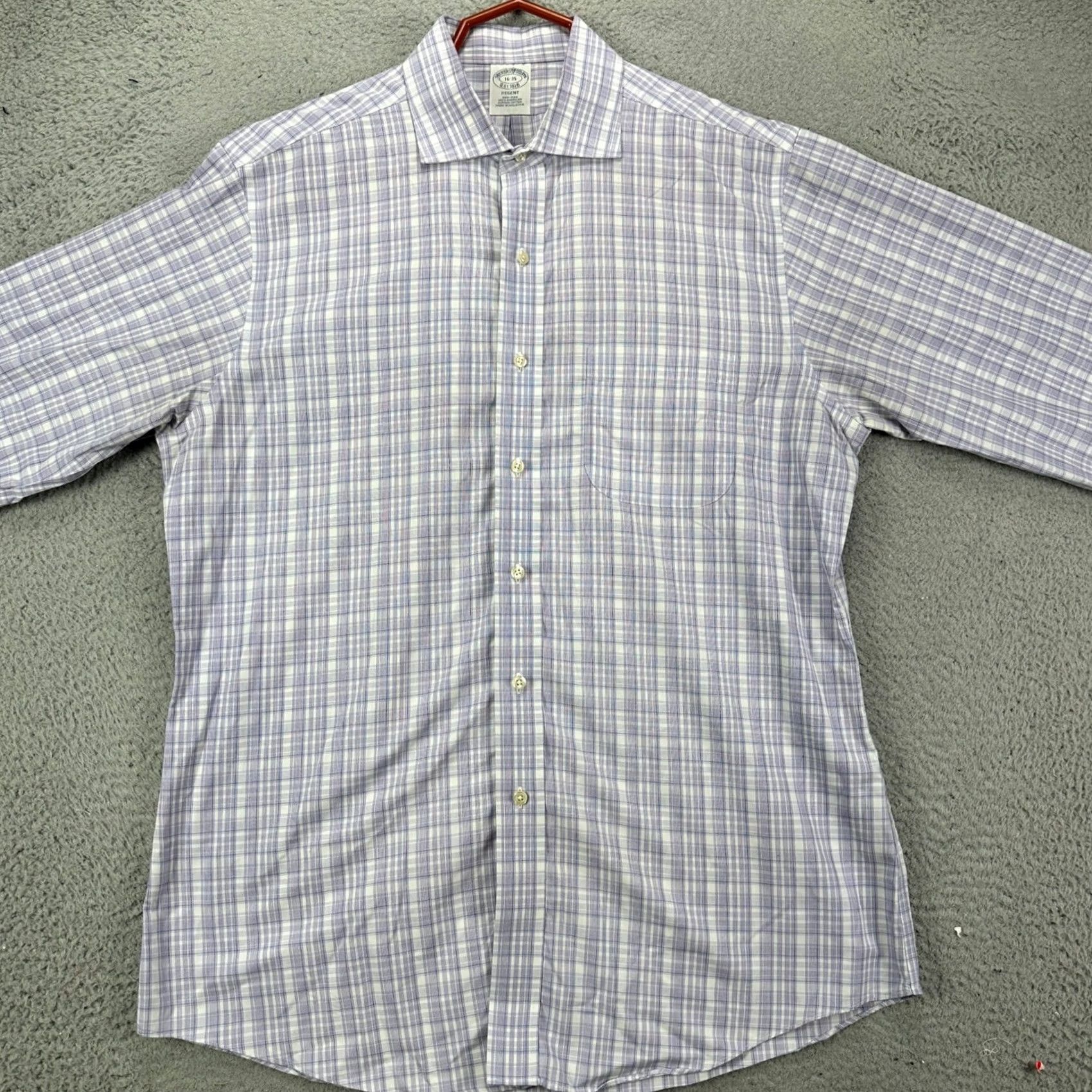 Brooks Brothers Brooks Brothers Regent Dress Shirt Mens 16-35 Purple Plaid Pocket Supima Cotton Button-Down Long Sleeve Size 42R - 3 Thumbnail