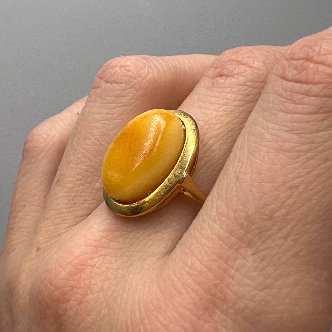 Vintage Ring Gilt Silver 800 Baltic Amber Marked S 8.5