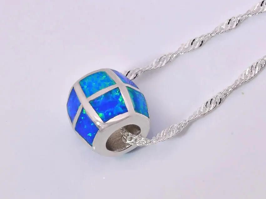 Designer Blue Opal Round Rum Barrel Silver Necklace & Chain Size ONE SIZE - 2 Thumbnail