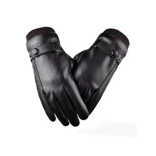 Japanese Brand Men Gloves Black Pu Leather Winter Mittens Size ONE SIZE - 2 Thumbnail