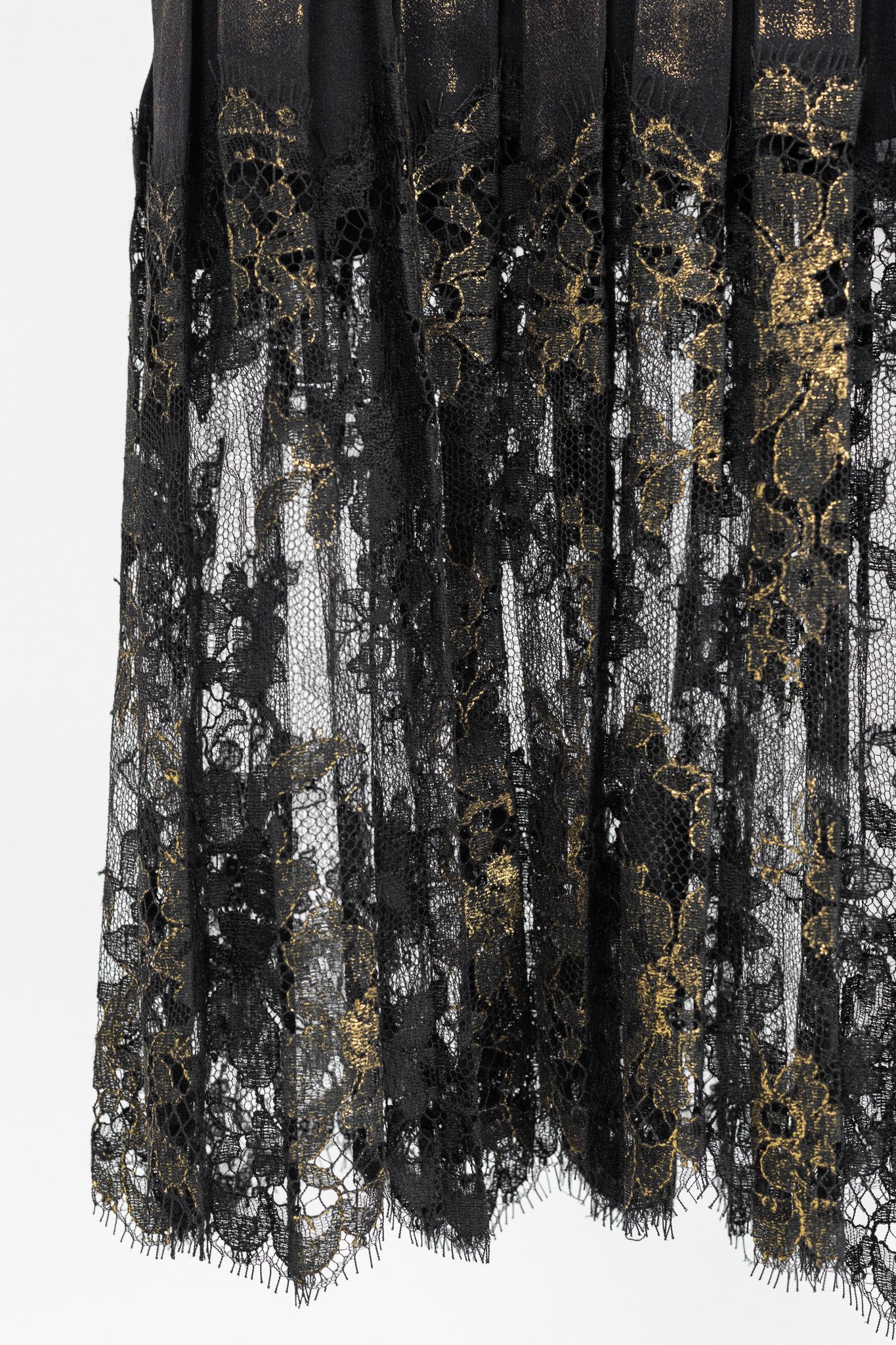 Jean Paul Gaultier Jean Paul Gaultier Silk Foil Pleated Lace-Hem Midi Skirt Size 30" / US 8 / IT 44 - 8 Thumbnail