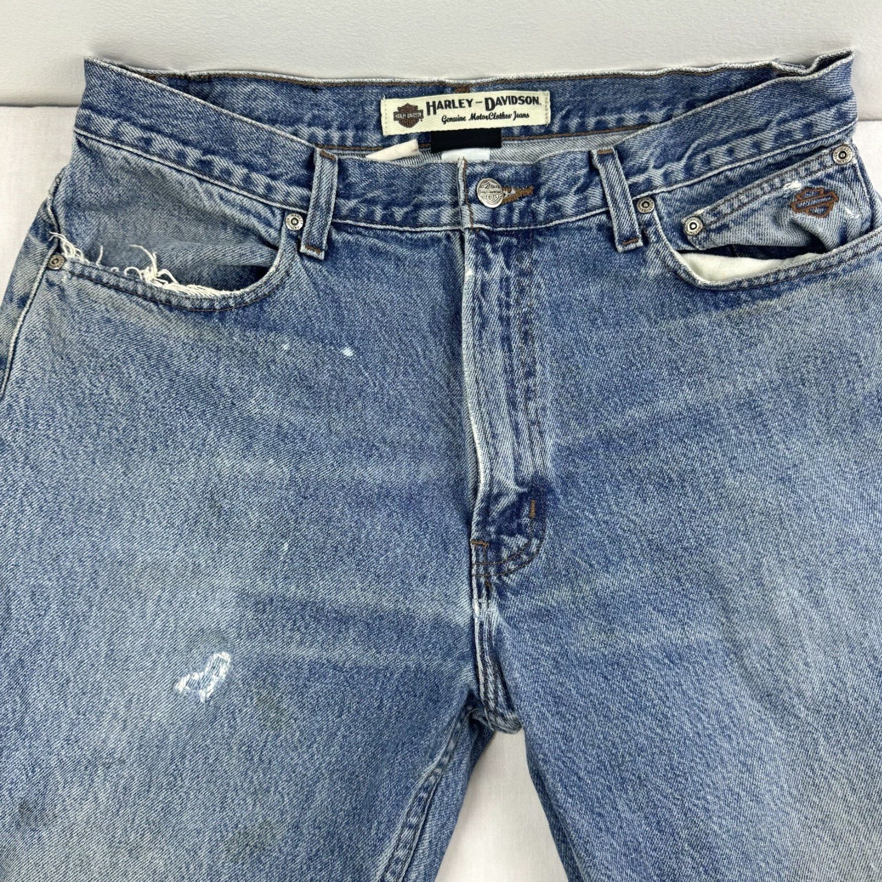 Harley Davidson VINTAGE Harley-Davidson Jeans Men Regular 35x32 Blue Denim Cotton 32 Inseam Biker Grunge Y2K Heritage 90s Mens Size US 35 - 2 Thumbnail