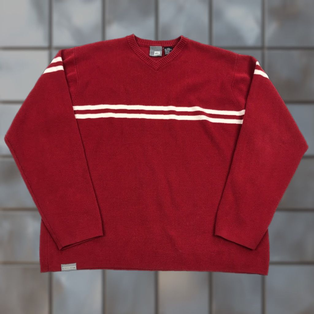 Quiksilver VINTAGE Quiksilver Sweater L Red Knit 90s Surf Skate Pullover Mens Regular Long Sleeve V-Neck Chest Stripe Logo Size US L / EU 52-54 / 3 - 1 Thumbnail