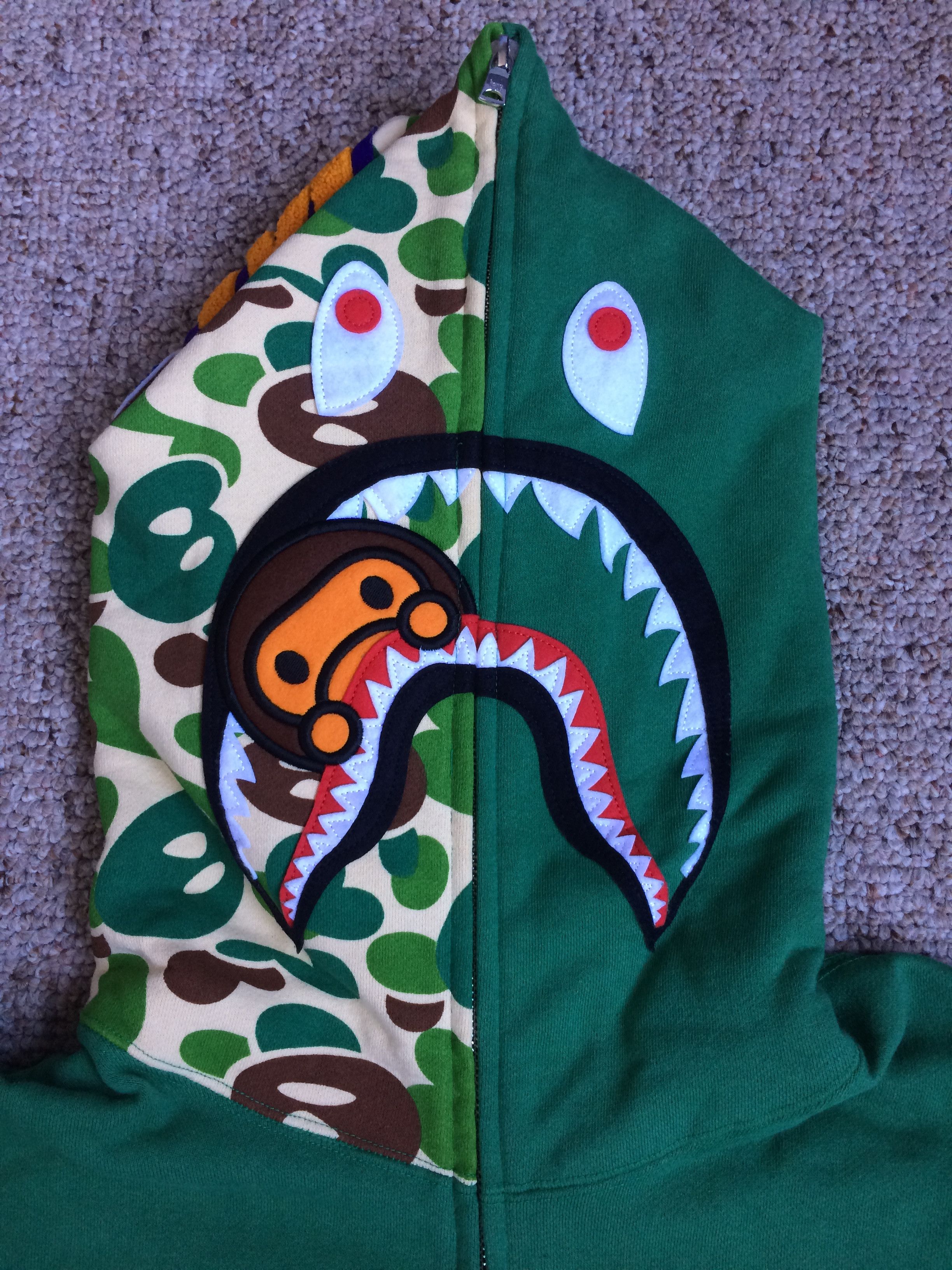 Bape OG Bape Baby Milo Green Camo Full Zip Shark Hoodie XXL Size US XXL / EU 58 / 5 - 2 Thumbnail