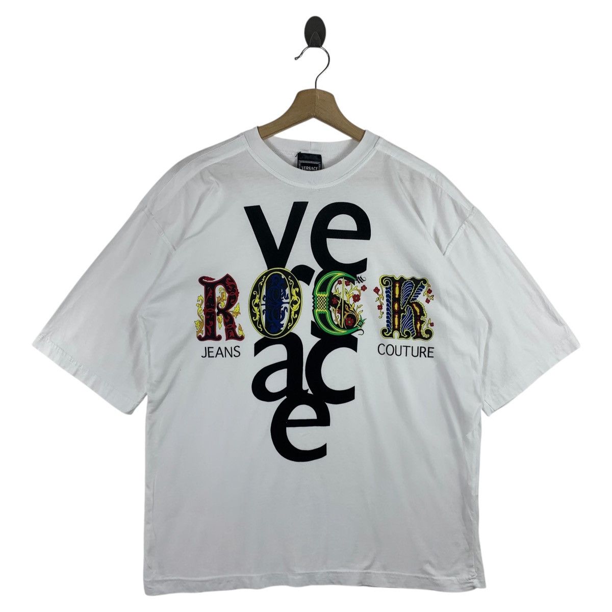 Versace × Vintage Vintage VERSACE JEANS Couture big spellout logo tee Size US M / EU 48-50 / 2 - 1 Thumbnail