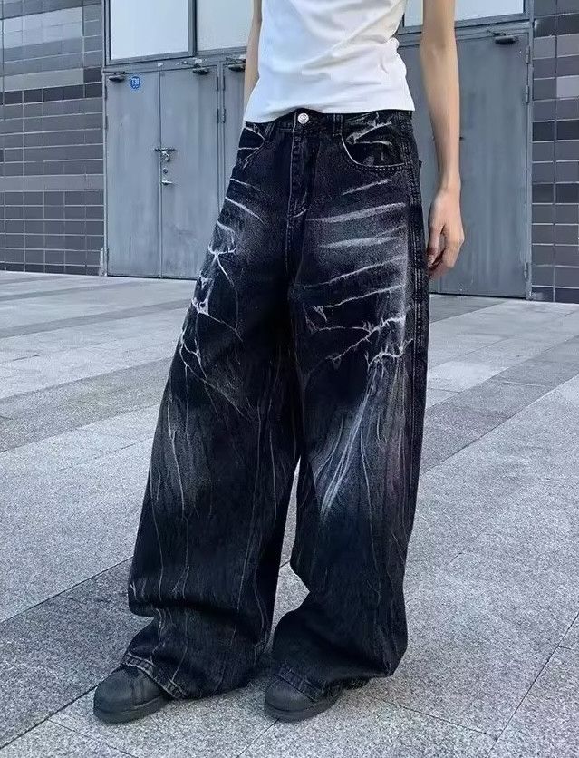 Jean Pattern Baggy Black Denim Jeans Size US 29 - 2 Thumbnail