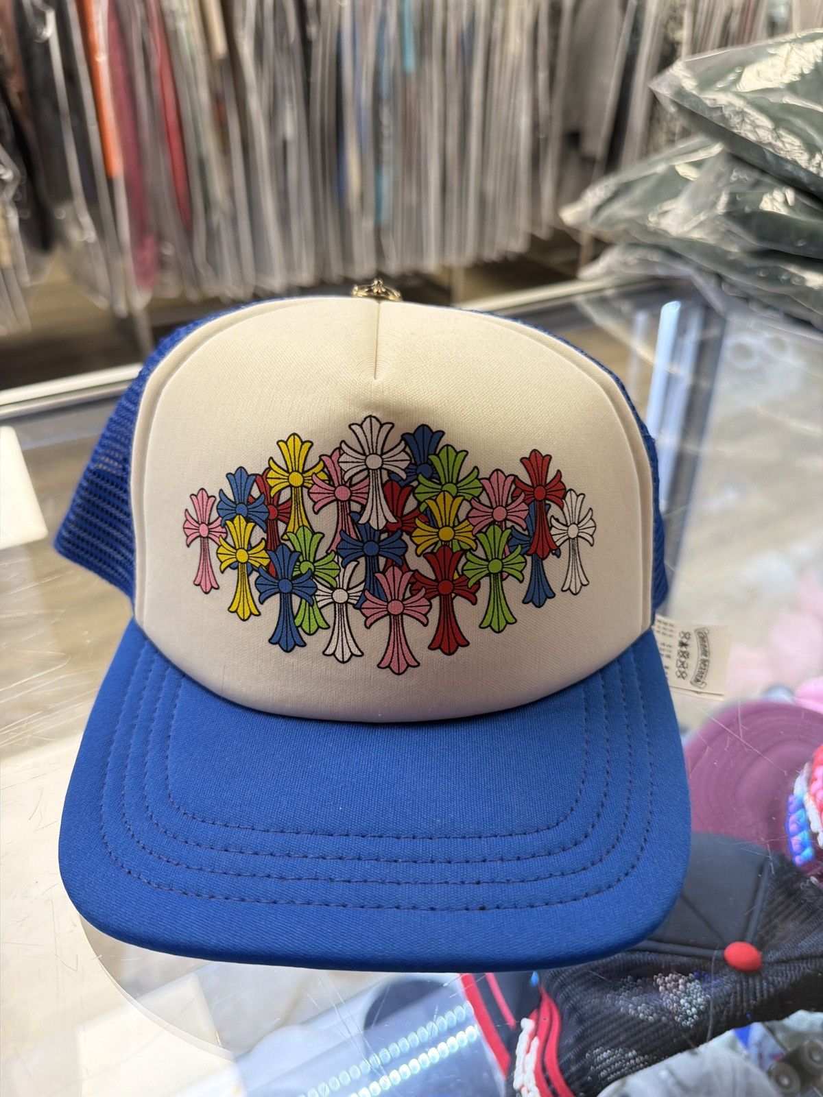 Chrome Hearts Chrome Hearts cemetary multi blue white cross Trucker Hat Size ONE SIZE - 1 Thumbnail