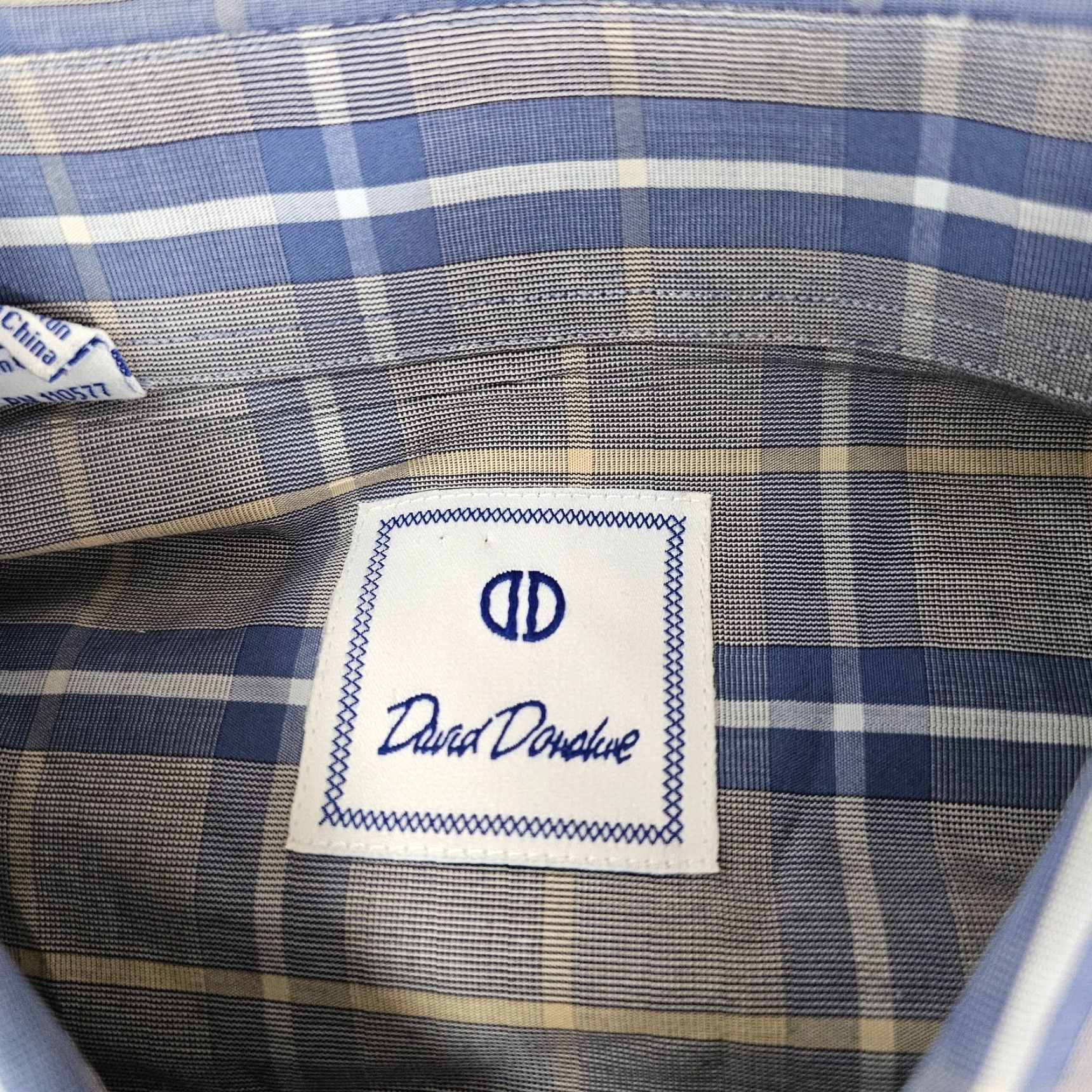 David Donahue David Donahue Dress Shirt Mens Medium Blue Check Cotton Long Sleeve Button Up Size 40R - 3 Thumbnail