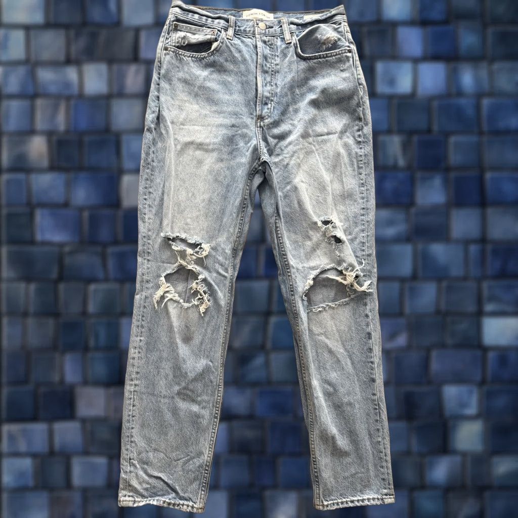 Aritzia Aritzia Denim Forum Jeans Womens 27x28 The BF High Rise Loose Jeans Blue 5-Pocket Distressed Logo Size 29" - 1 Thumbnail