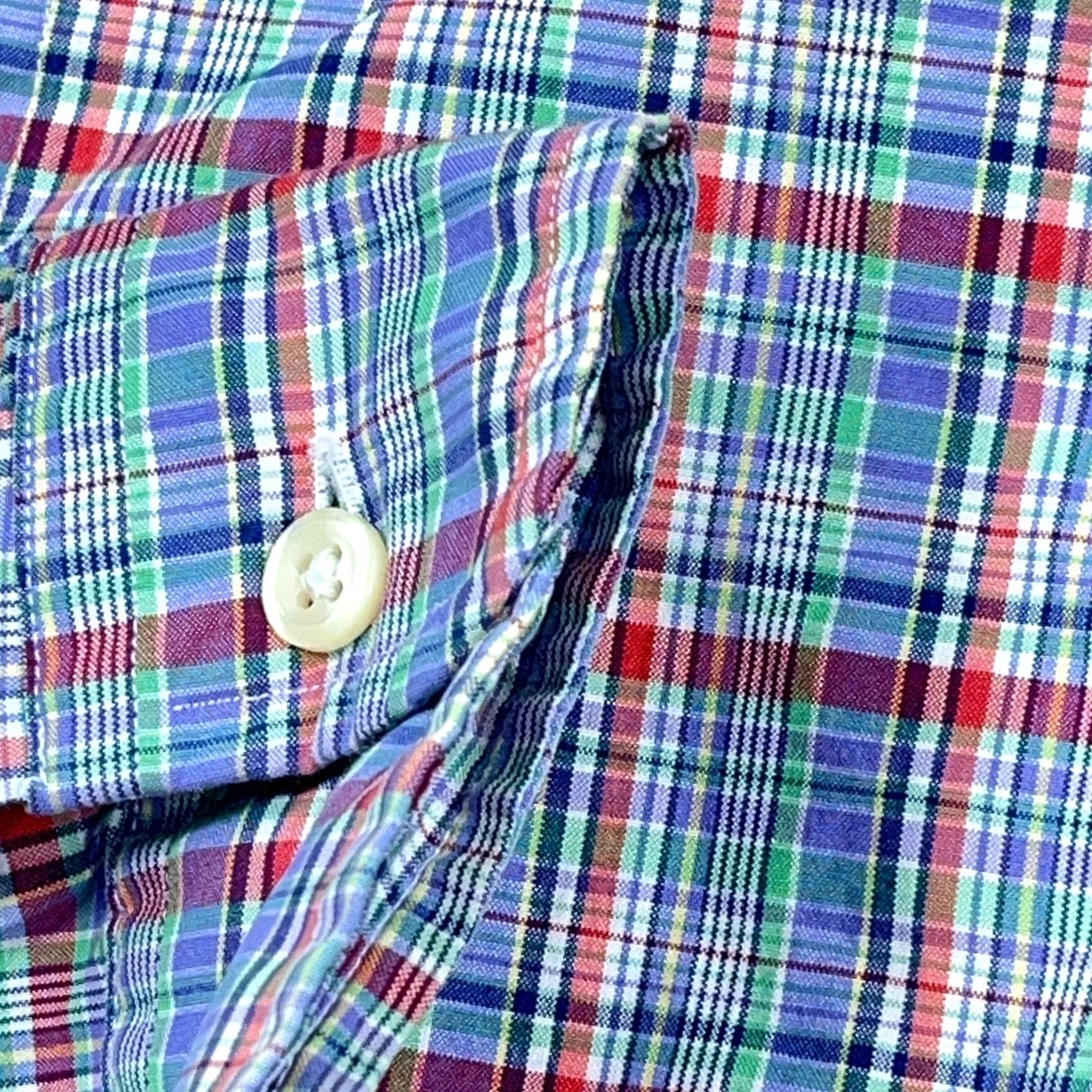 Ralph Lauren Ralph Lauren Shirt Adult Medium Blue Red Multi Button Up Dress Cotton Preppy Men Size 40R - 4 Thumbnail