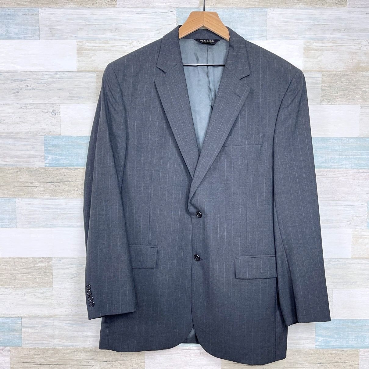 Jos. A. Bank Jos A Bank Wool Pinstripe Suit Charcoal Gray Mens 42L Jacket Size 42L - 2 Thumbnail