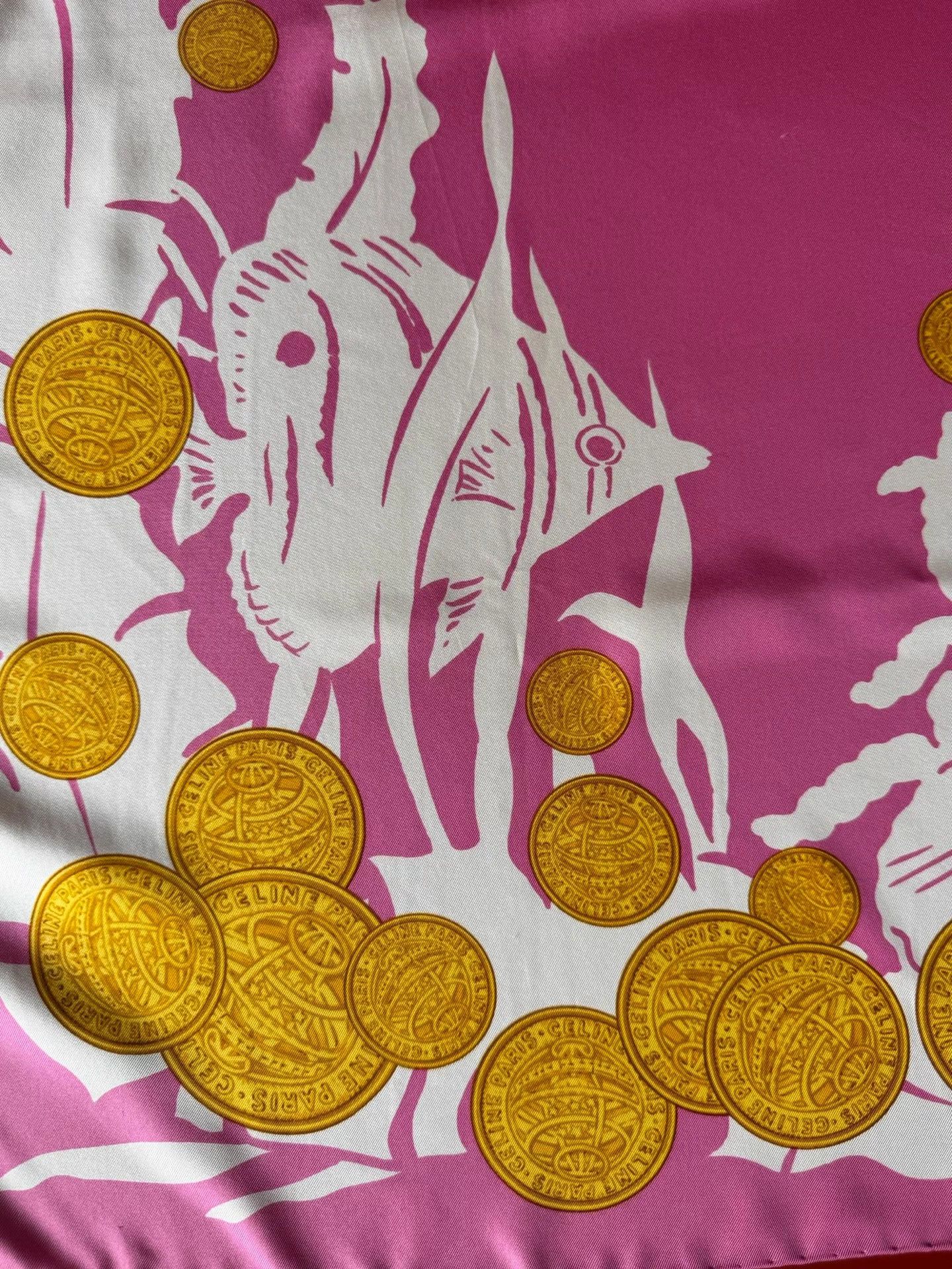 Celine Celine Vintage Pink Gold Coin Silk 90cm Scarf Underwater Size ONE SIZE - 8 Thumbnail