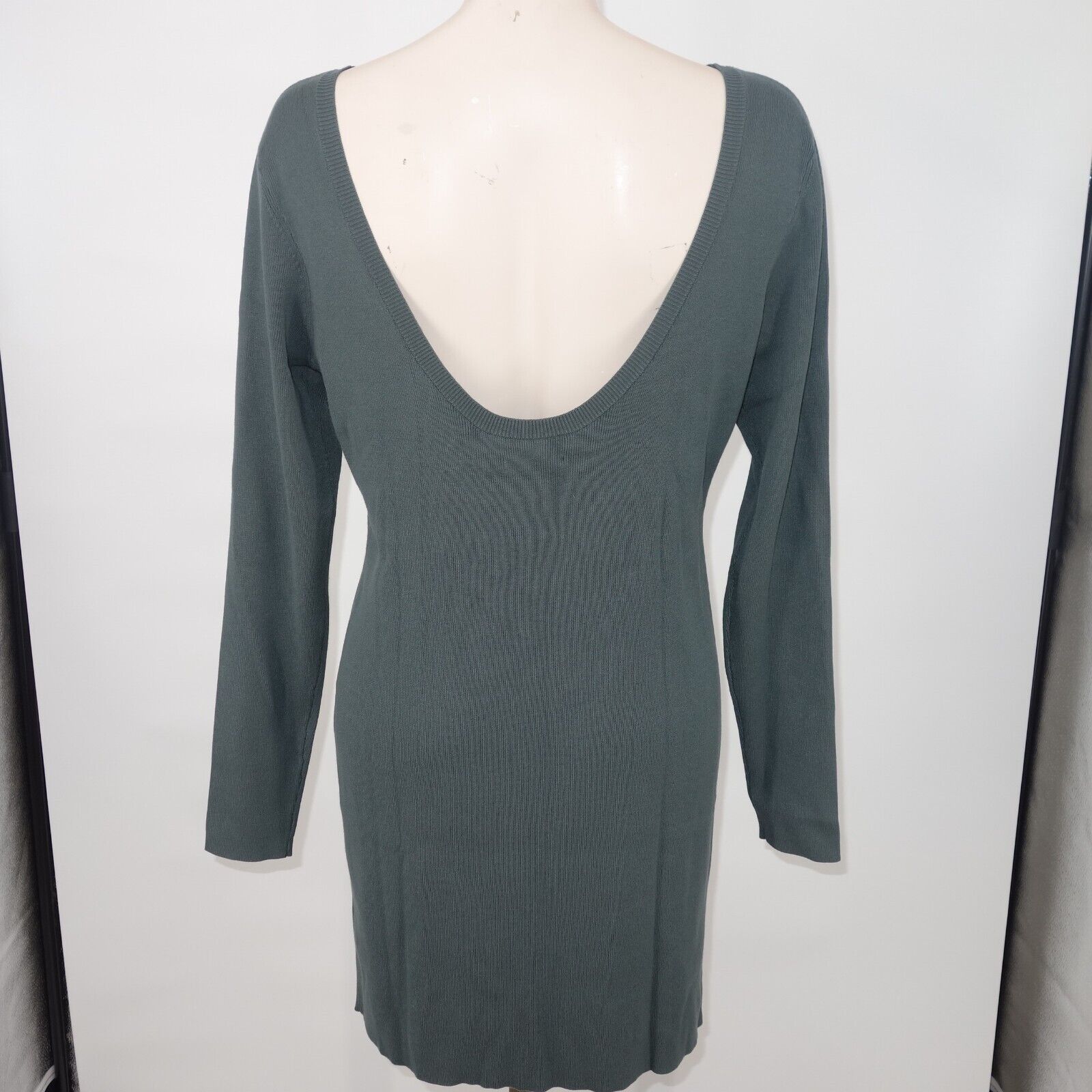 Other New Open Edit Ribbed Long Sleeve Sweater Mini Dress Green Size L / US 10 / IT 46 - 6 Thumbnail