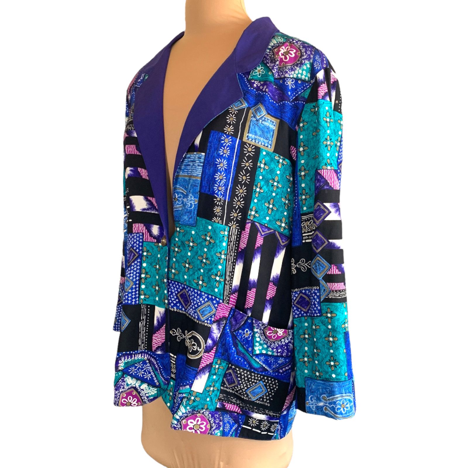 Vintage Vintage Petite Blazer Jacket Oversized Bold Patchwork Floral Size XL / US 12-14 / IT 48-50 - 5 Thumbnail