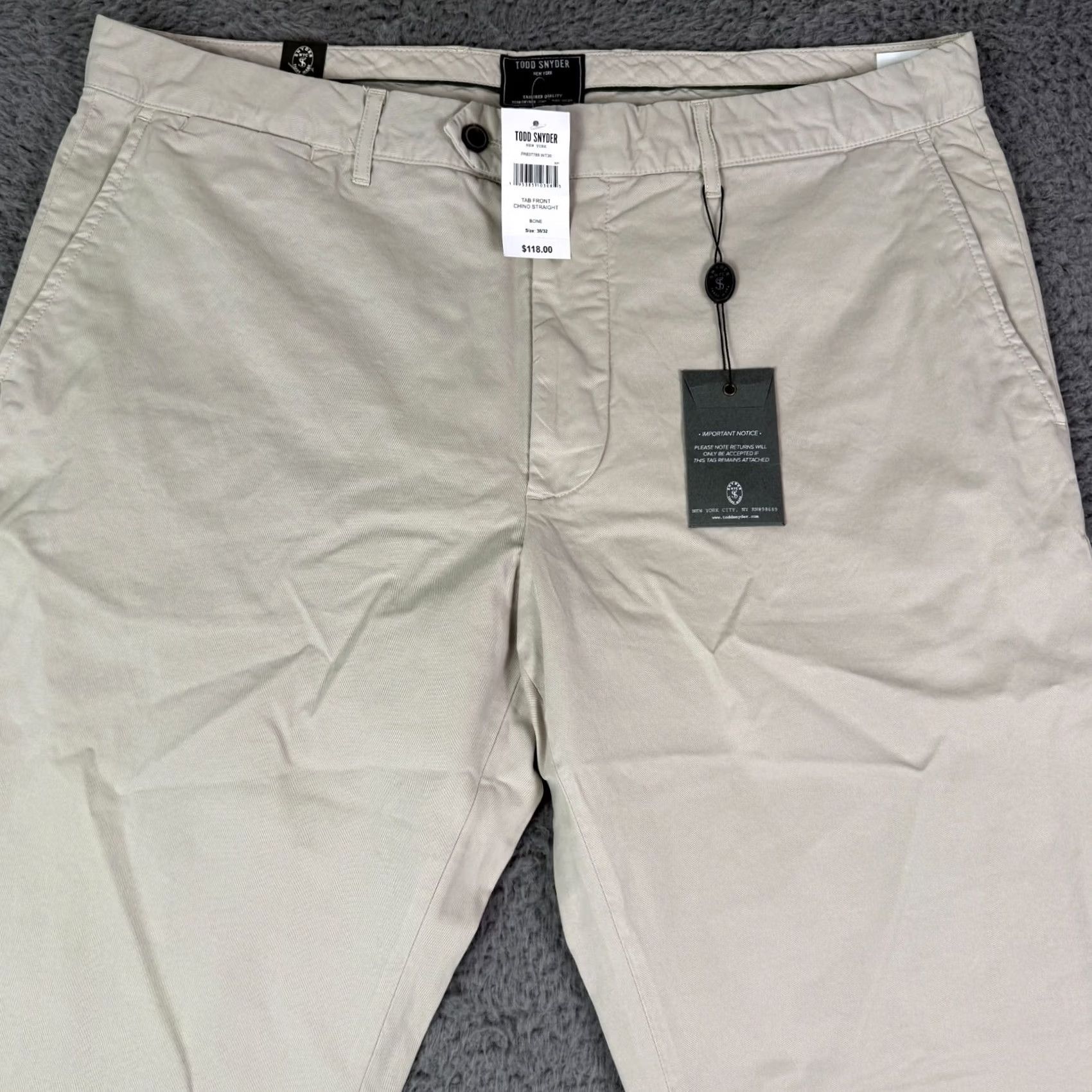 Todd Snyder Todd Snyder Mens Pants - 38x32 Bone Khaki Tab Front Chino Size US 38 / EU 54 - 2 Thumbnail