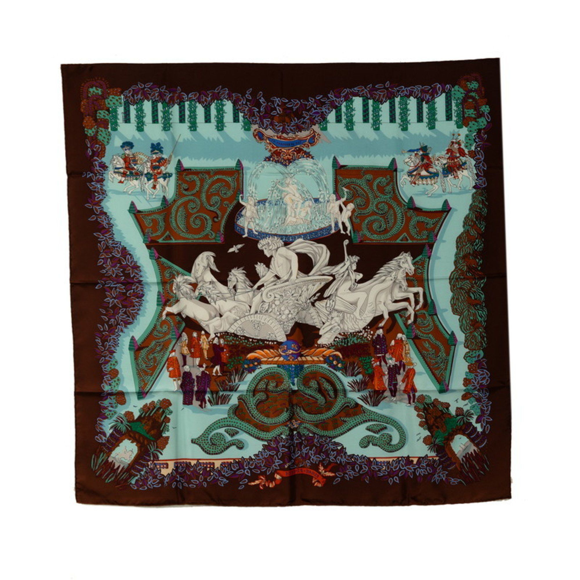 image of Hermes Carre 90 Le Paradis Du Roy King's Paradise Scarf Muffler Brown Multicolor Silk Women's Herme