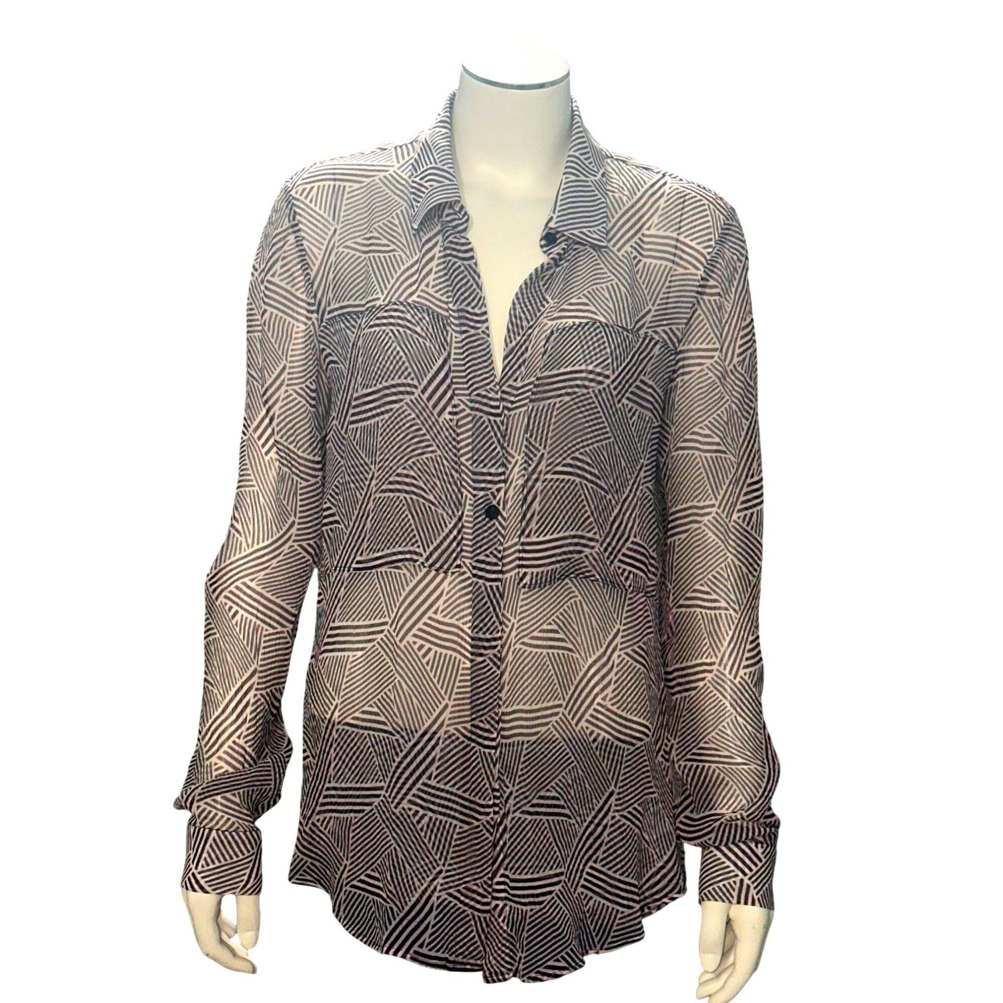 Theory Theory Size Med Black White Silk Button Front Long Sleeve Ge Size M / US 6-8 / IT 42-44 - 2 Thumbnail