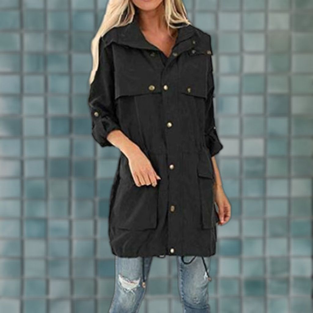 Rains LAMISSCHE Med Weight Rain Jacket Women's M Hooded Overcoat Black Military Jacket Size M / US 6-8 / IT 42-44 - 1 Thumbnail