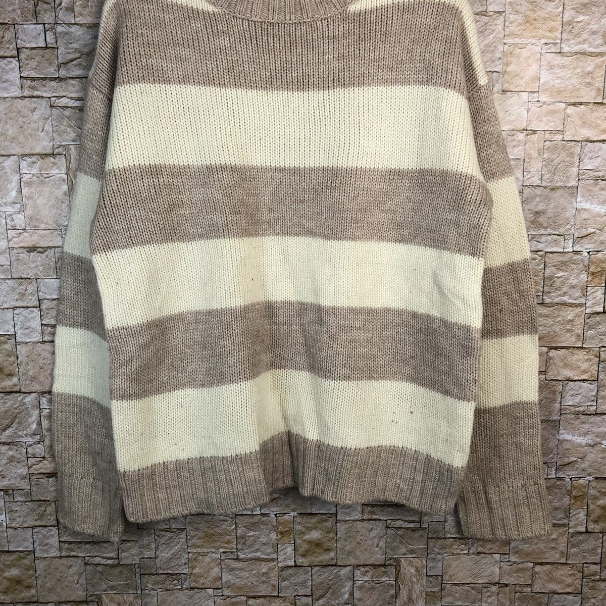 GU × OVER THE STRiPES GU Stripe Brown White Knitwear #A482 Size L / US 10 / IT 46 - 3 Thumbnail