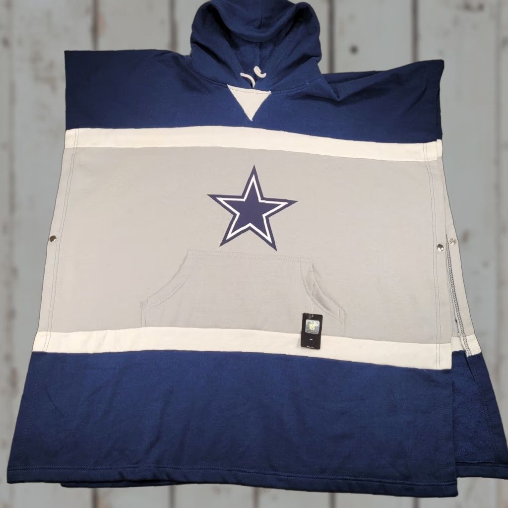 NFL NFL Team Apparel Hoodie Poncho Pullover Snap Side Blue Gray White Dallas Cowboys Men One Size Hooded Color Block Athletic Hoodie Size US M / EU 48-50 / 2 - 1 Thumbnail