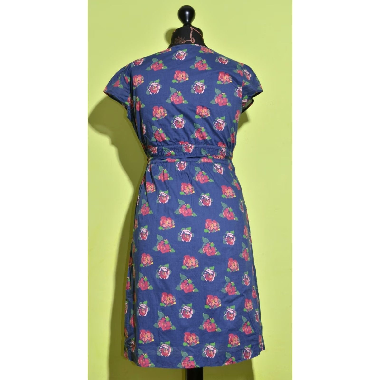 Vintage Seasalt Dress Women Short Sleeve V-Neck Blue Floral Print Midi 12 UK12 Size 34" / US 12 / IT 48 - 3 Thumbnail