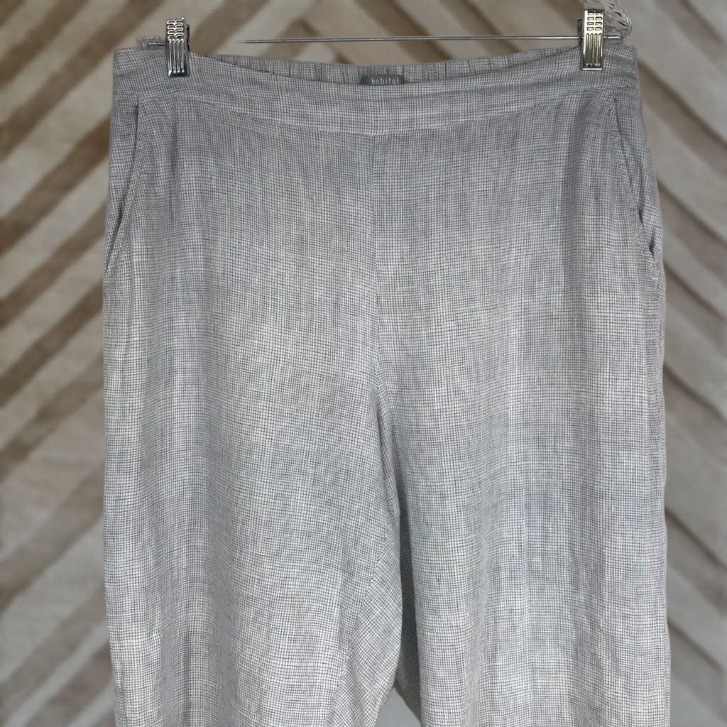 Habitat Habitat Cropped Pants Elastic Back Tie Hem Womens Large Grey White Micro Check Linen Blend Chambray Casual Relaxed Knit? (Note: This is not allowed) Size 36" / US 14 / IT 50 - 1 Thumbnail