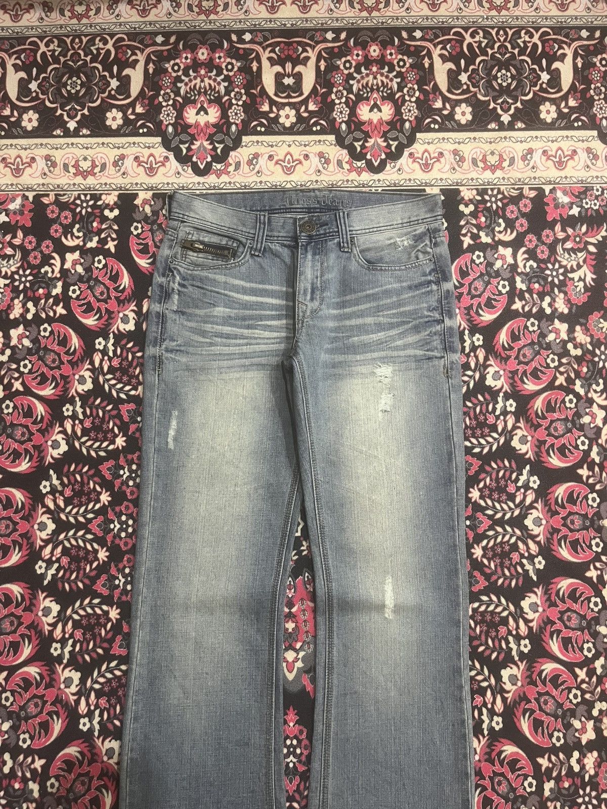 A$AP Rocky × Guess Vintage Guess Dark Grey Washed Whisker Distressed Flare Jean Size US 30 / EU 46 - 3 Thumbnail