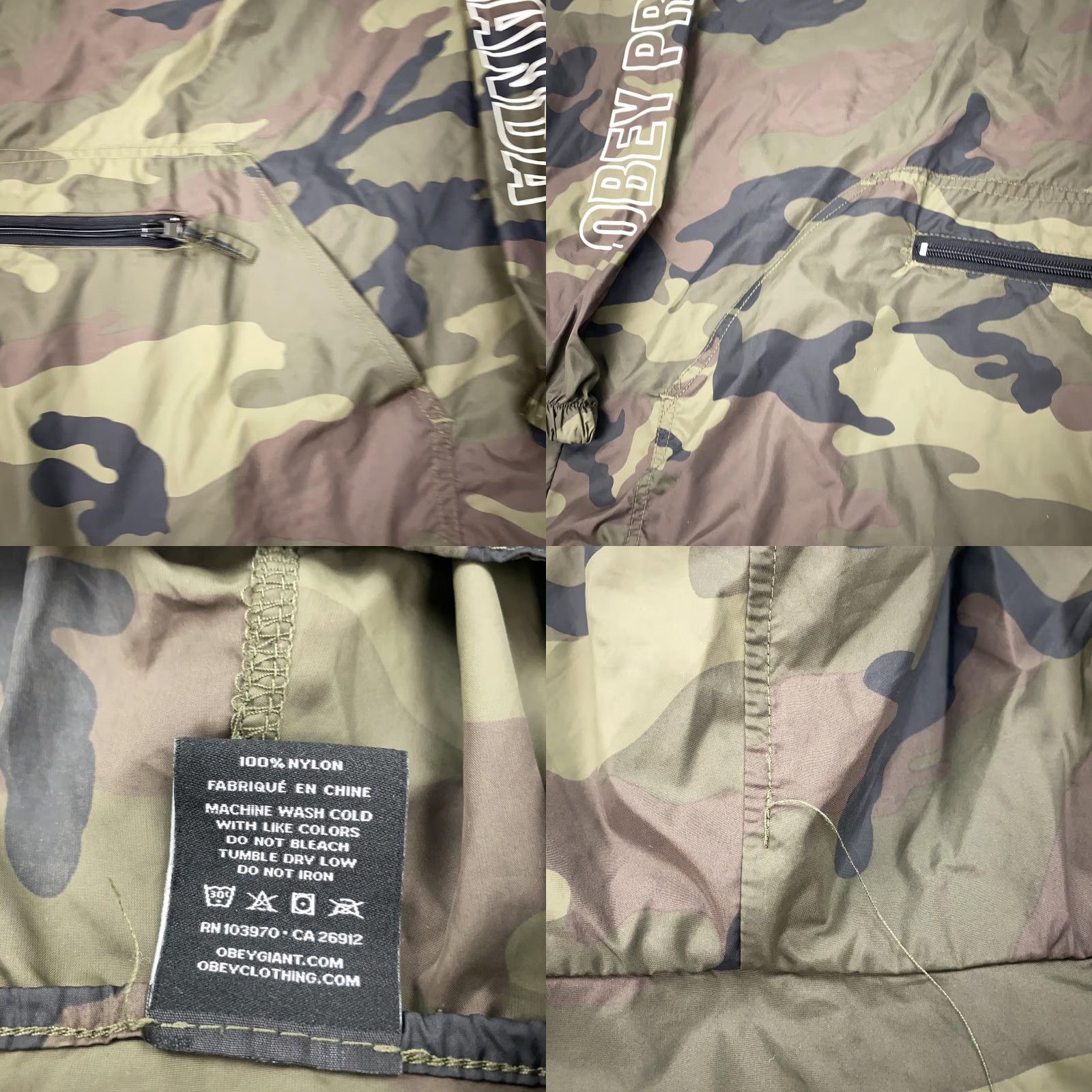 Obey Obey Propaganda Jacket Mens Small Hooded Pullover Windbreaker Nylon Streetwear Green Camouflage Zip Pockets Size US S / EU 44-46 / 1 - 8 Thumbnail