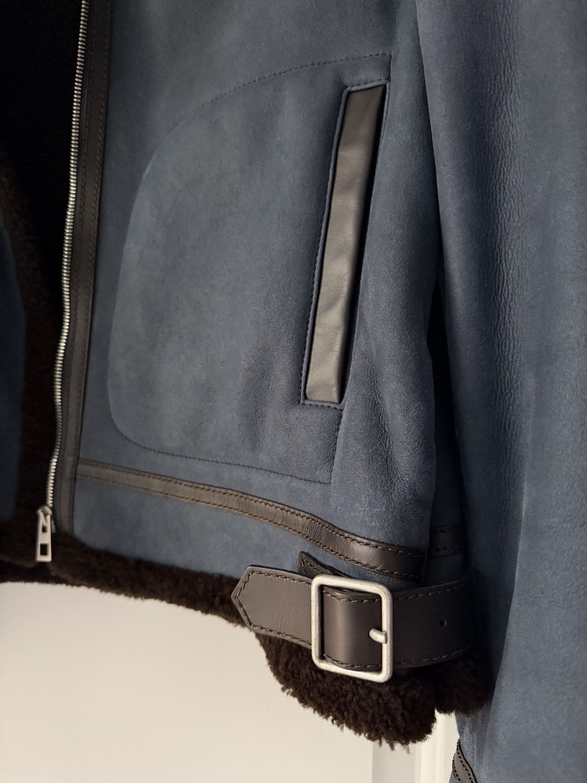 Loewe Loewe Blue Leather Brown Shearling Jacket Size US L / EU 52-54 / 3 - 22 Thumbnail