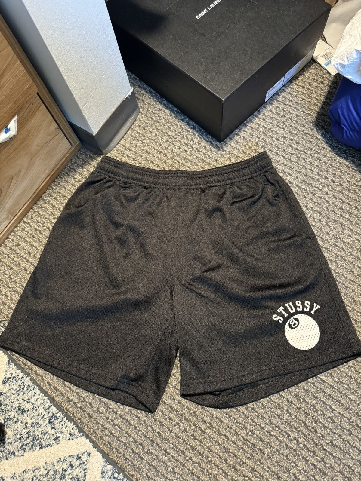 image of Stussy 8-Ball Black Mesh Shorts, Men's (Size 30)