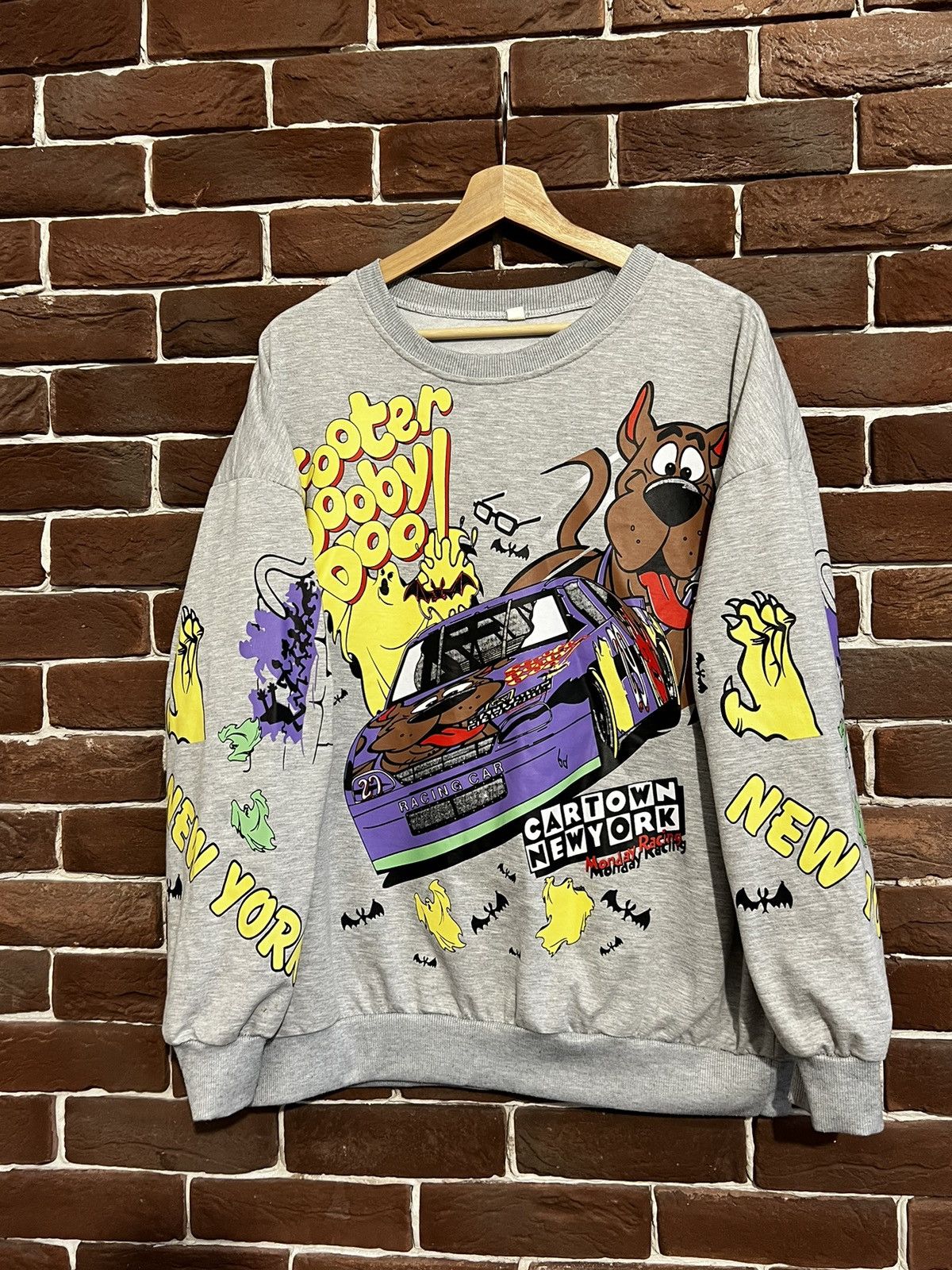 image of Cartoon Network Scooter Scooby Doo Nascar Sweatshirt in Grey, Men's (Size XL)