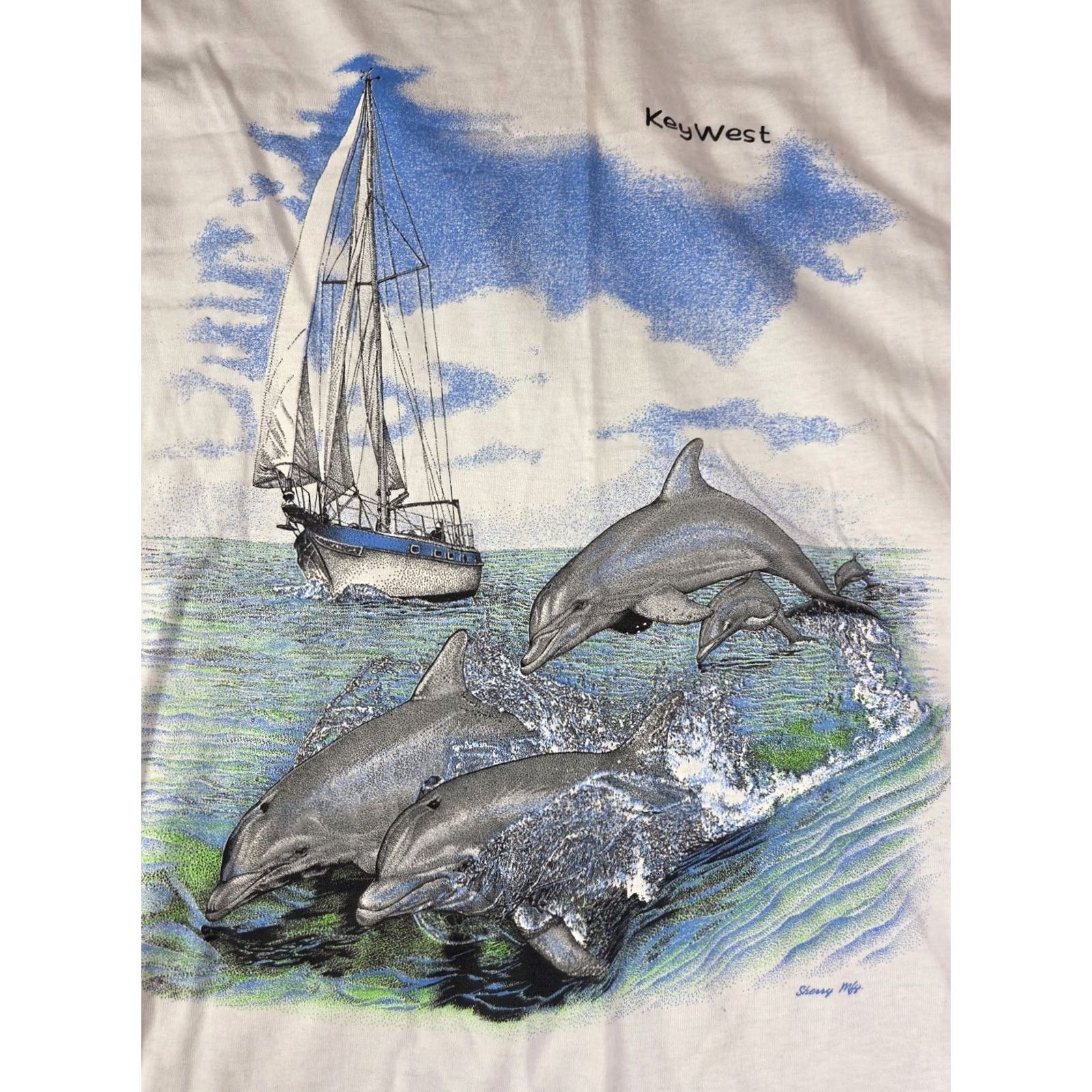 Vintage VINTAGE Key West Florida T Shirt XL White Unisex Adults Short Sleeve Dolphins Sailboat Single Stitch Screen Stars) Size US XL / EU 56 / 4 - 2 Thumbnail