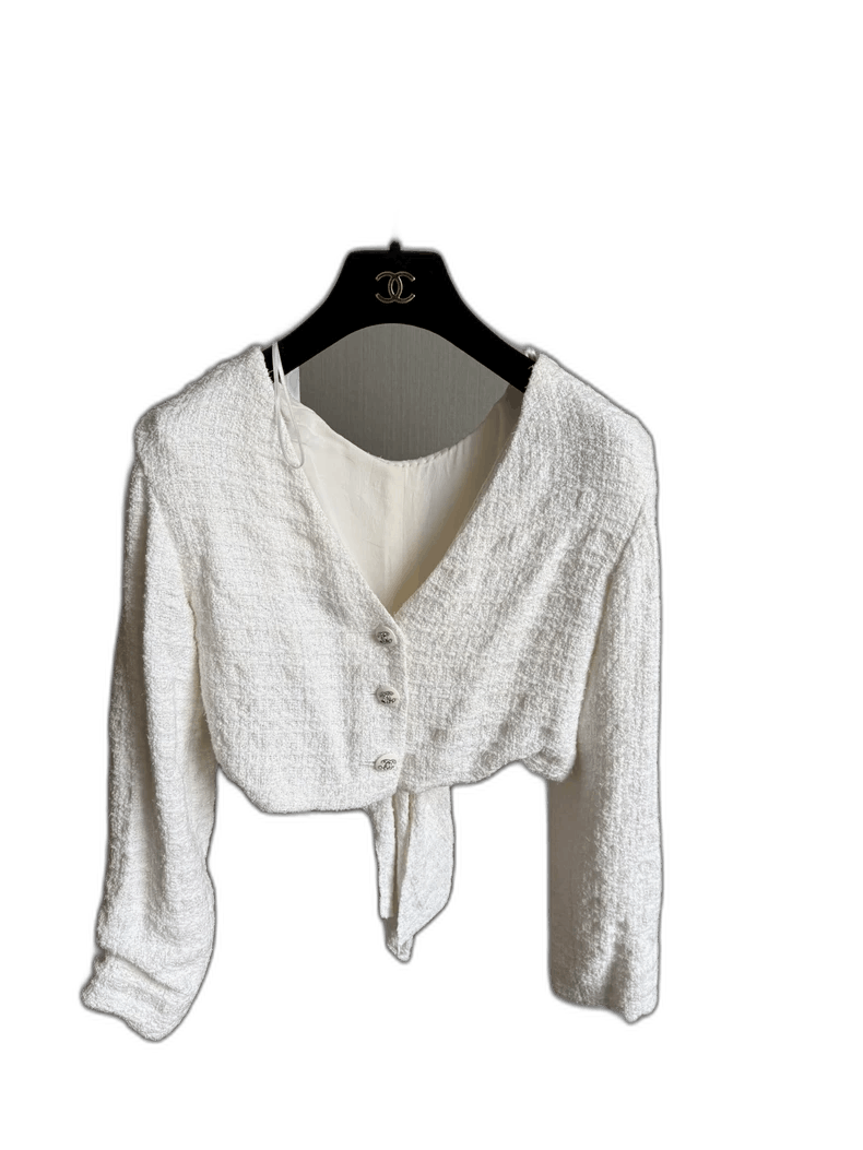 Chanel Chanel White Tie-Front Top Size XS / US 0-2 / IT 36-38 - 1 Thumbnail