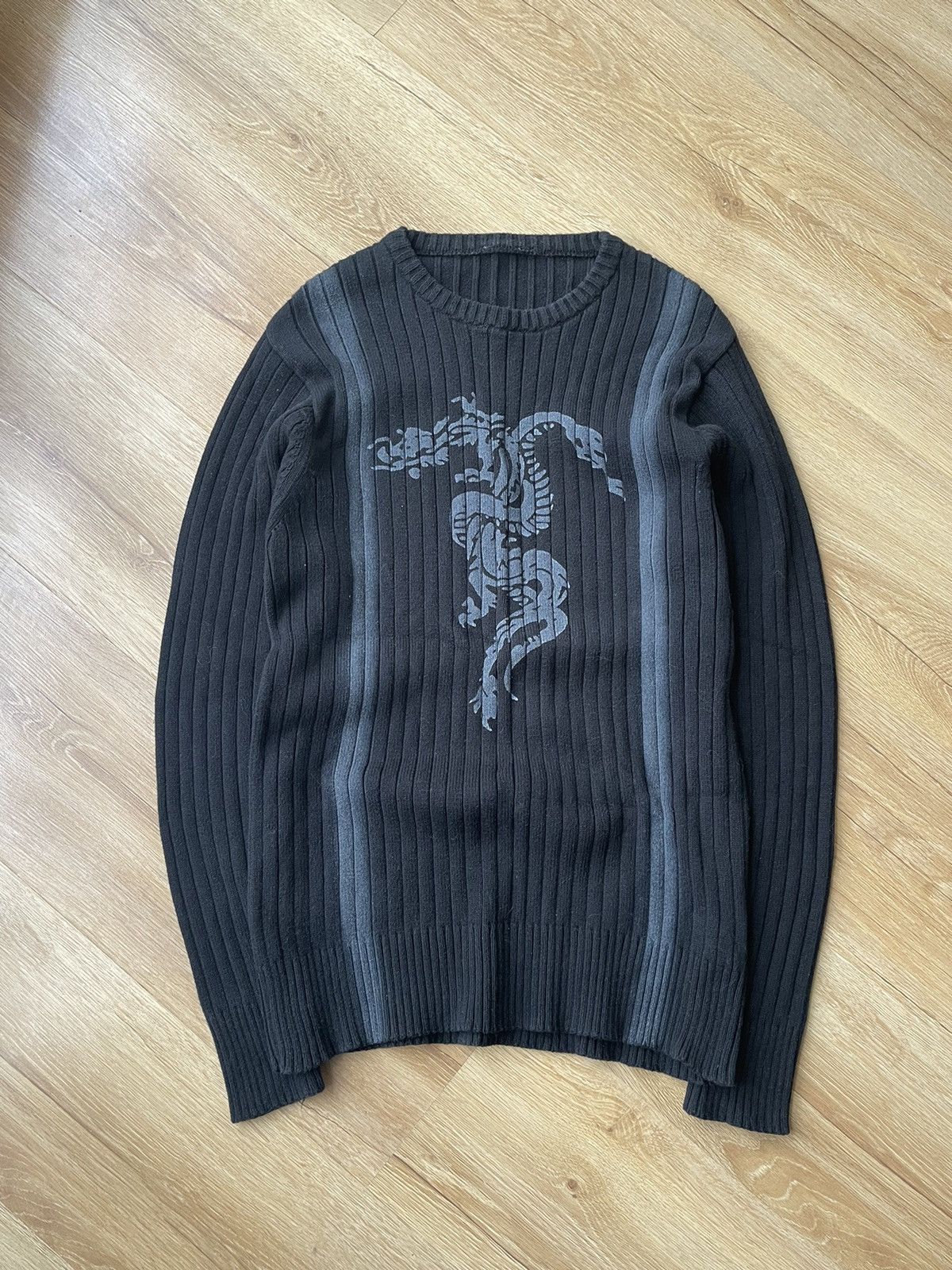 If Six Was Nine Vintage Japanese Dragon Printed Ribbed Sweater y2k Size US L / EU 52-54 / 3 - 4 Thumbnail