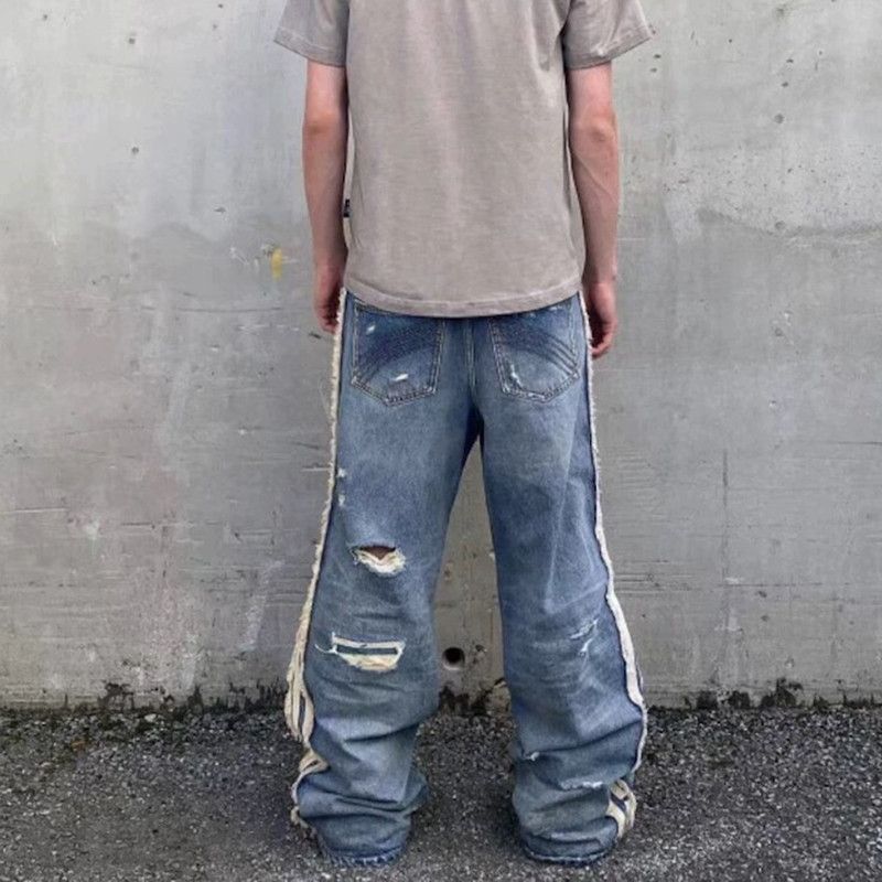 Jean × Vintage High Street White Striped Washed Jeans Size US 32 / EU 48 - 4 Thumbnail