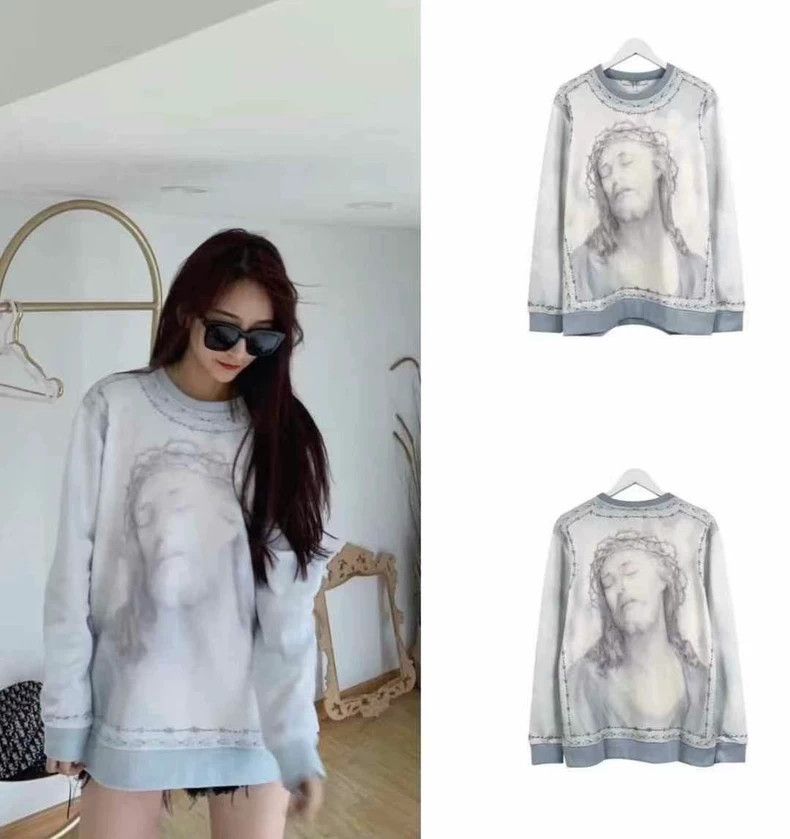 Givenchy Givenchy Foggy Blue Front and Back Jesus Logo Hoodie Size US XS / EU 42 / 0 - 6 Thumbnail