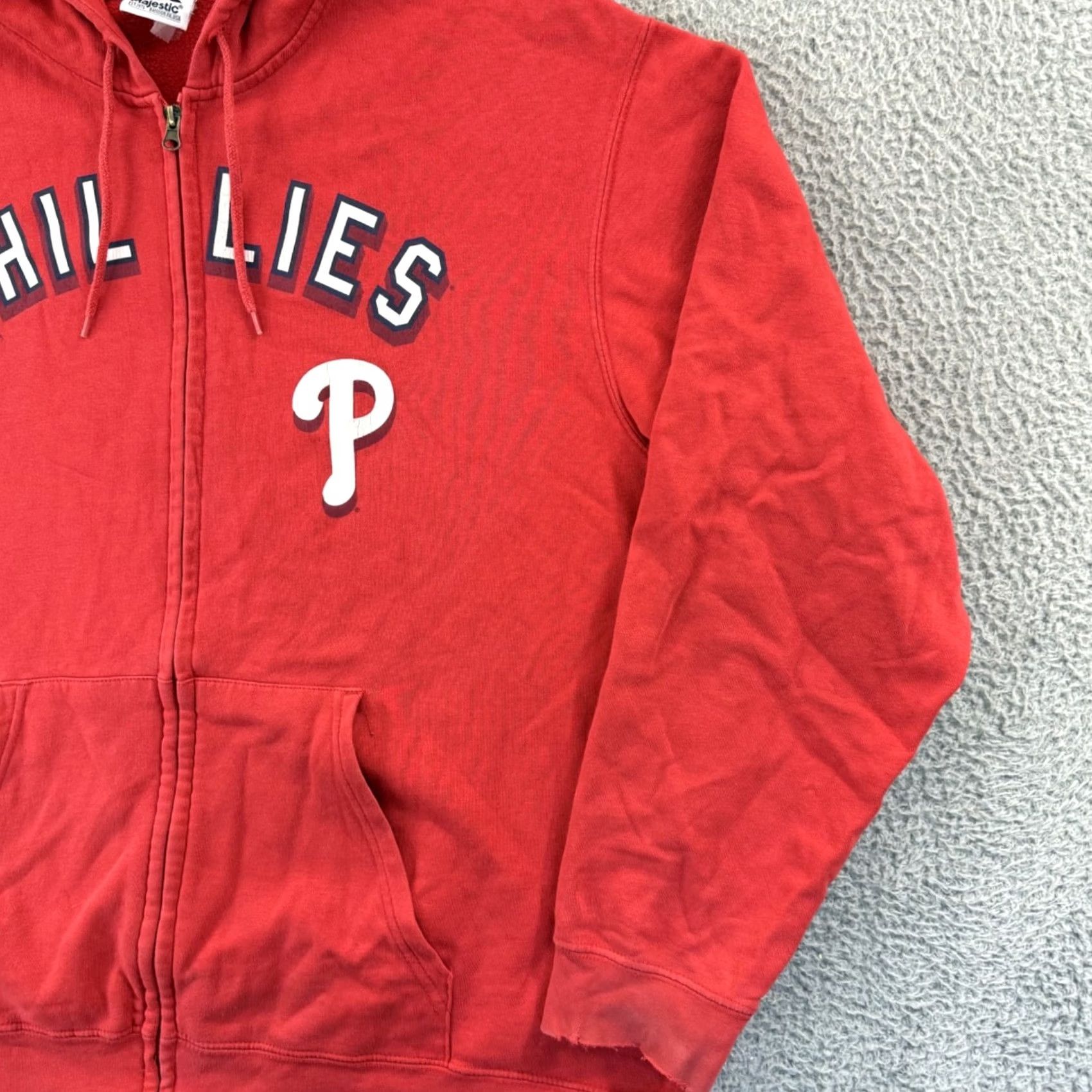 MLB VINTAGE Majestic Philadelphia Phillies Sweatshirt Hoodie Mens 2XL Red MLB Zip Hooded Crew Neck Fleece Cotton Blend Size US XXL / EU 58 / 5 - 5 Thumbnail
