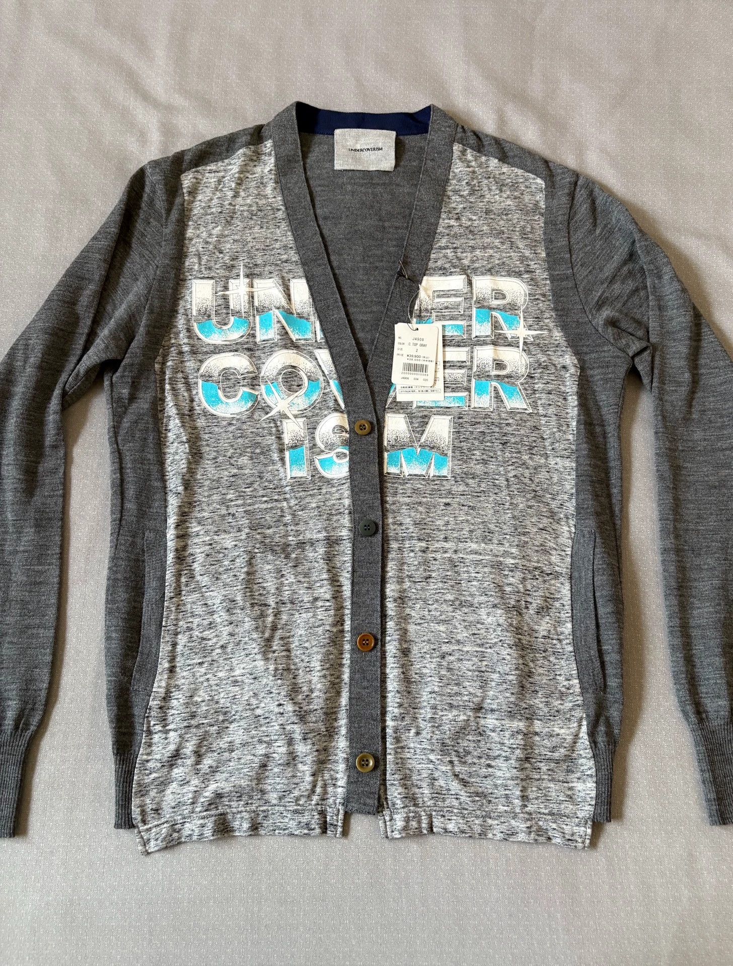 Undercover gray knit cardigan logo colorful buttons new