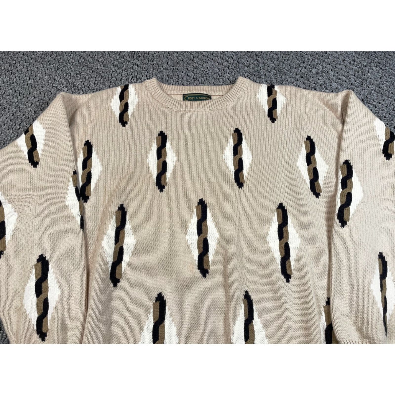 Vintage VTG 90s Geometric Chunky Knit Sweater Men's XL Beige Cotton Crew Neck Pullover Vintage Cosby Dad Style Size US XL / EU 56 / 4 - 4 Thumbnail