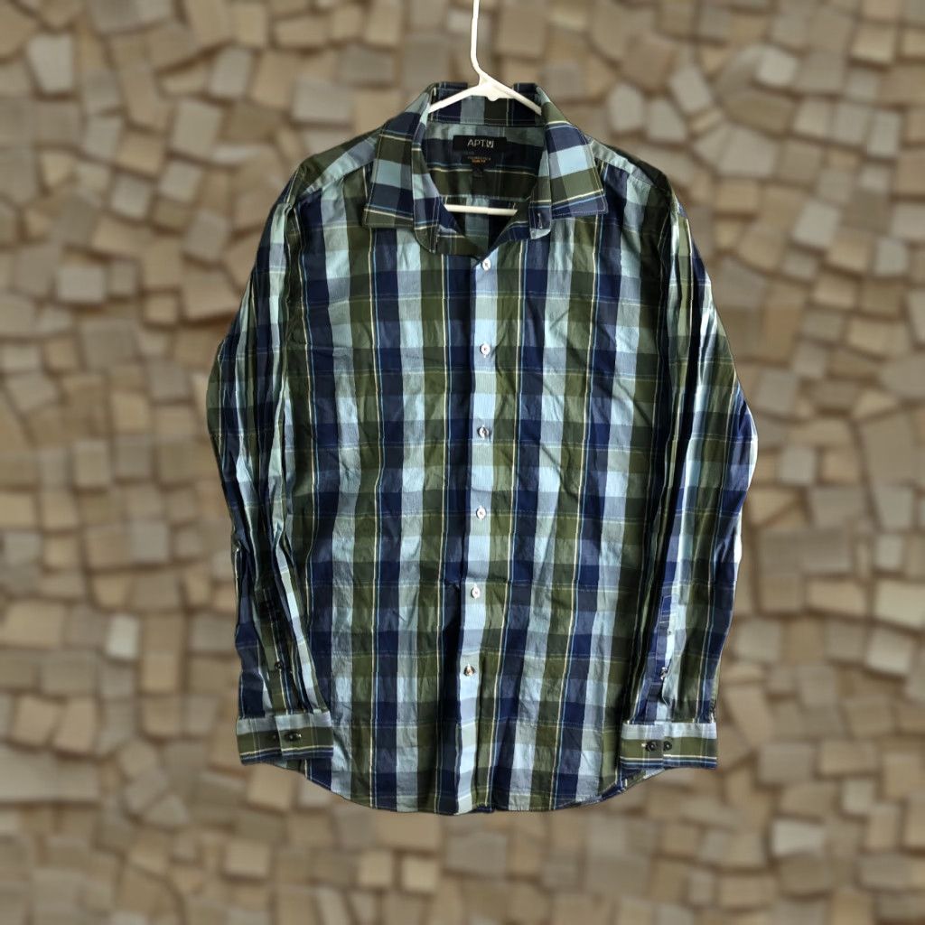 Apt. 9 Apt. 9 Slim Fit Mens 17 34/35 Blue Striped Long Sleeve Spread Collar Shirt Shirt Mens Regular Blue 1990s Modern Classic Shirt Size US L / EU 52-54 / 3 - 1 Thumbnail