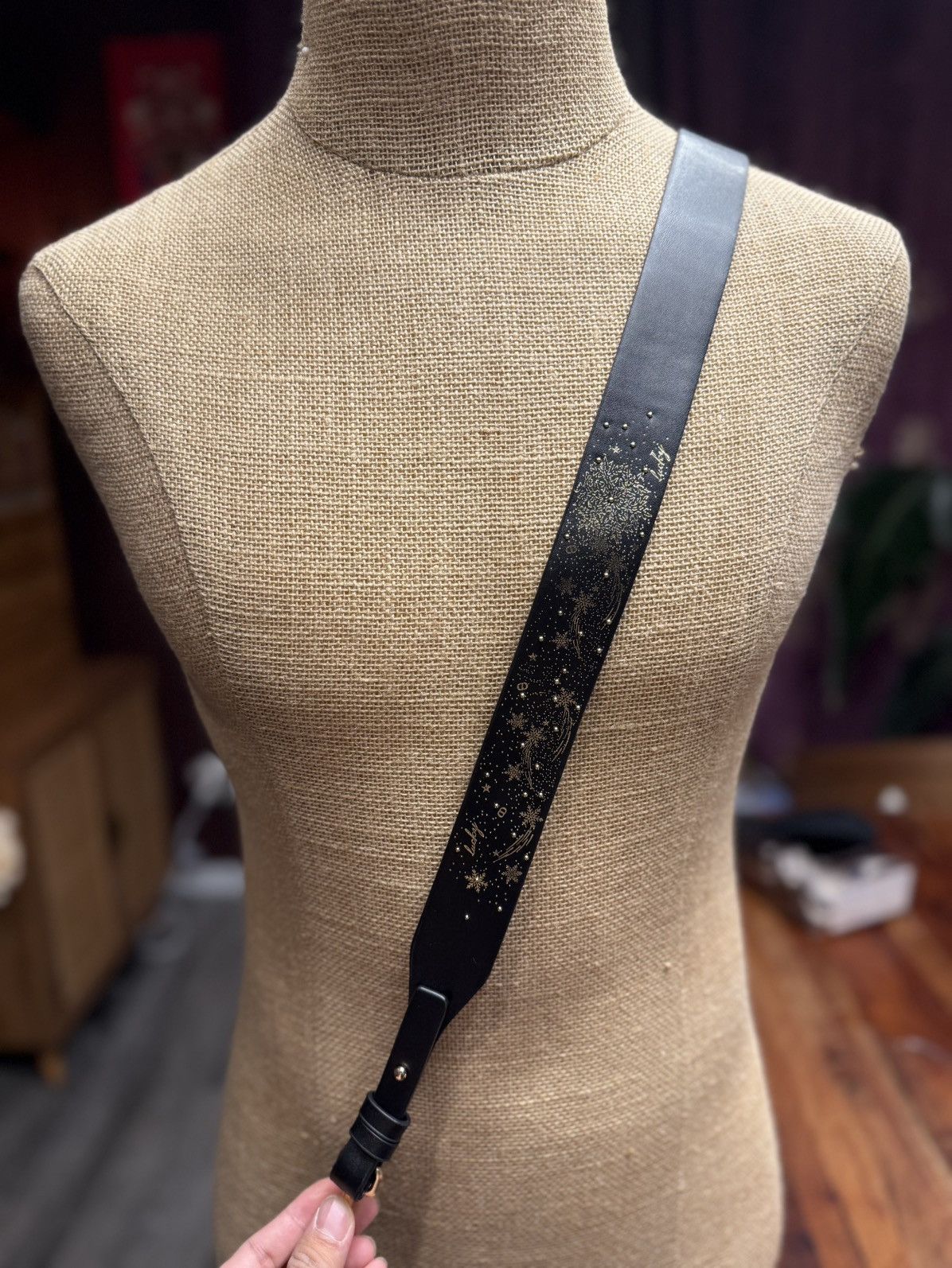 Other Celestial Black Leather Bag Strap – Gold Galaxy Embossed Size ONE SIZE - 3 Thumbnail