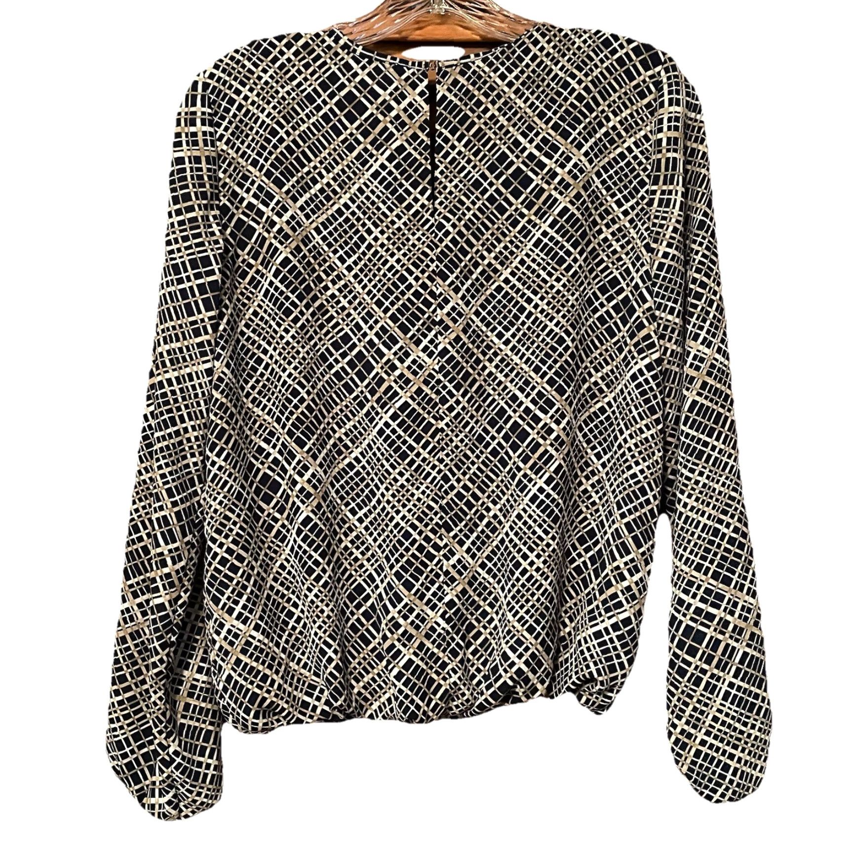 Tommy Hilfiger Tommy Hilfiger Blouse Women S Striped Black Tan Beige Lined Elastic Waist Puff Sleeve Size S / US 4 / IT 40 - 3 Thumbnail