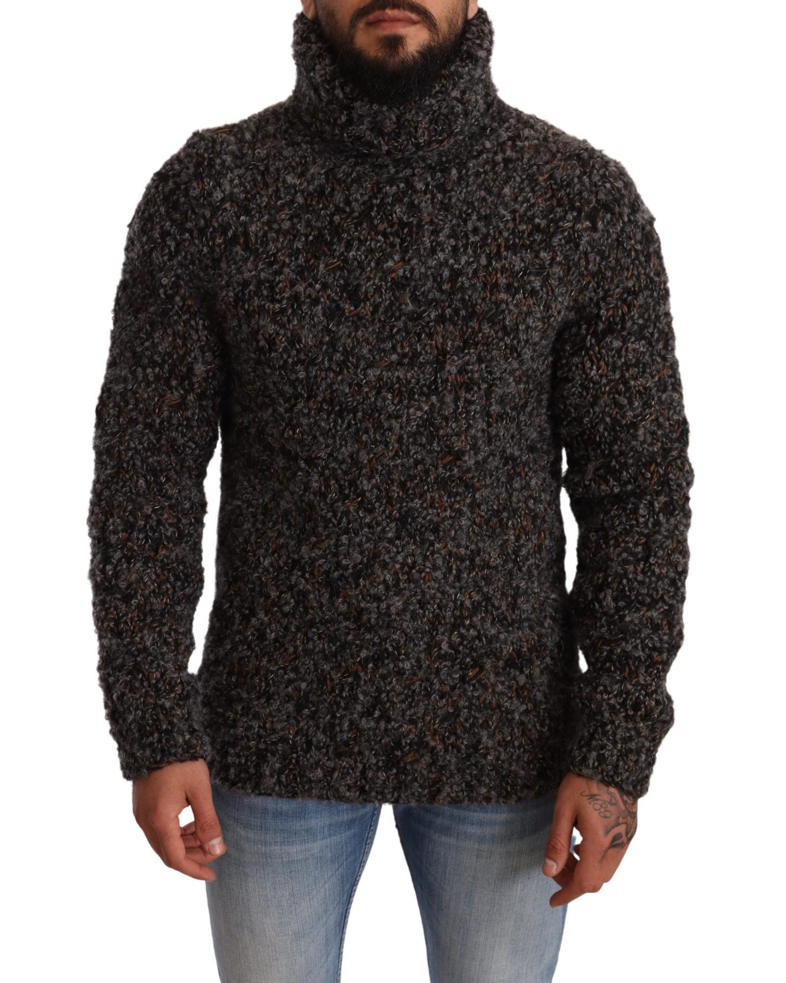 image of Dolce Gabbana Speckled Wool Blend Turtleneck Sweater in Grey, Men's (Size Small)