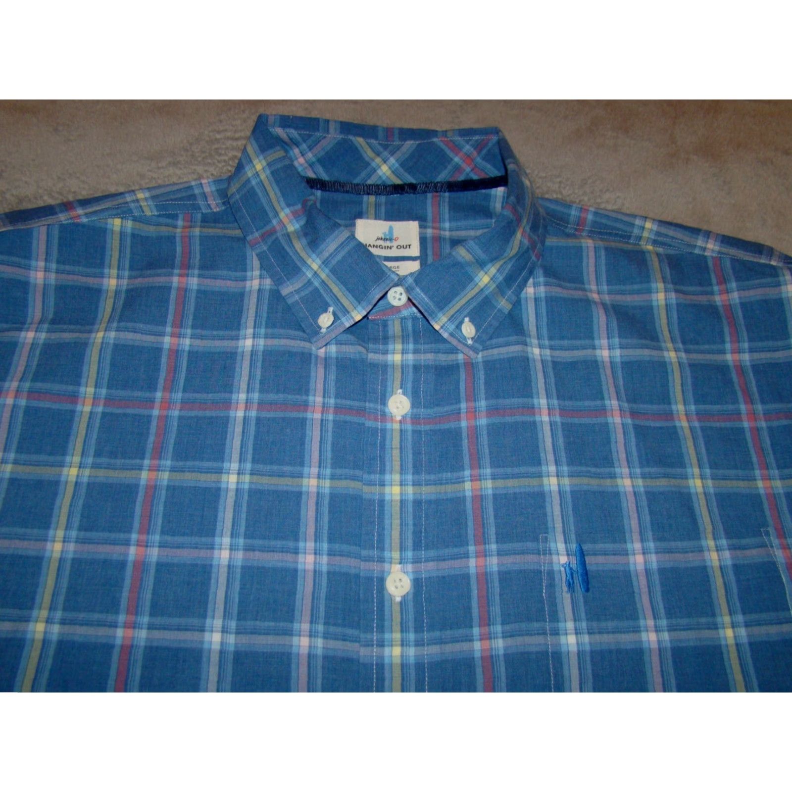 johnnie-O Johnnie O Hangin Out Mens 2XL Blue Yellow Red Plaid Long Sleeve Button Shirt Size US XXL / EU 58 / 5 - 2 Thumbnail